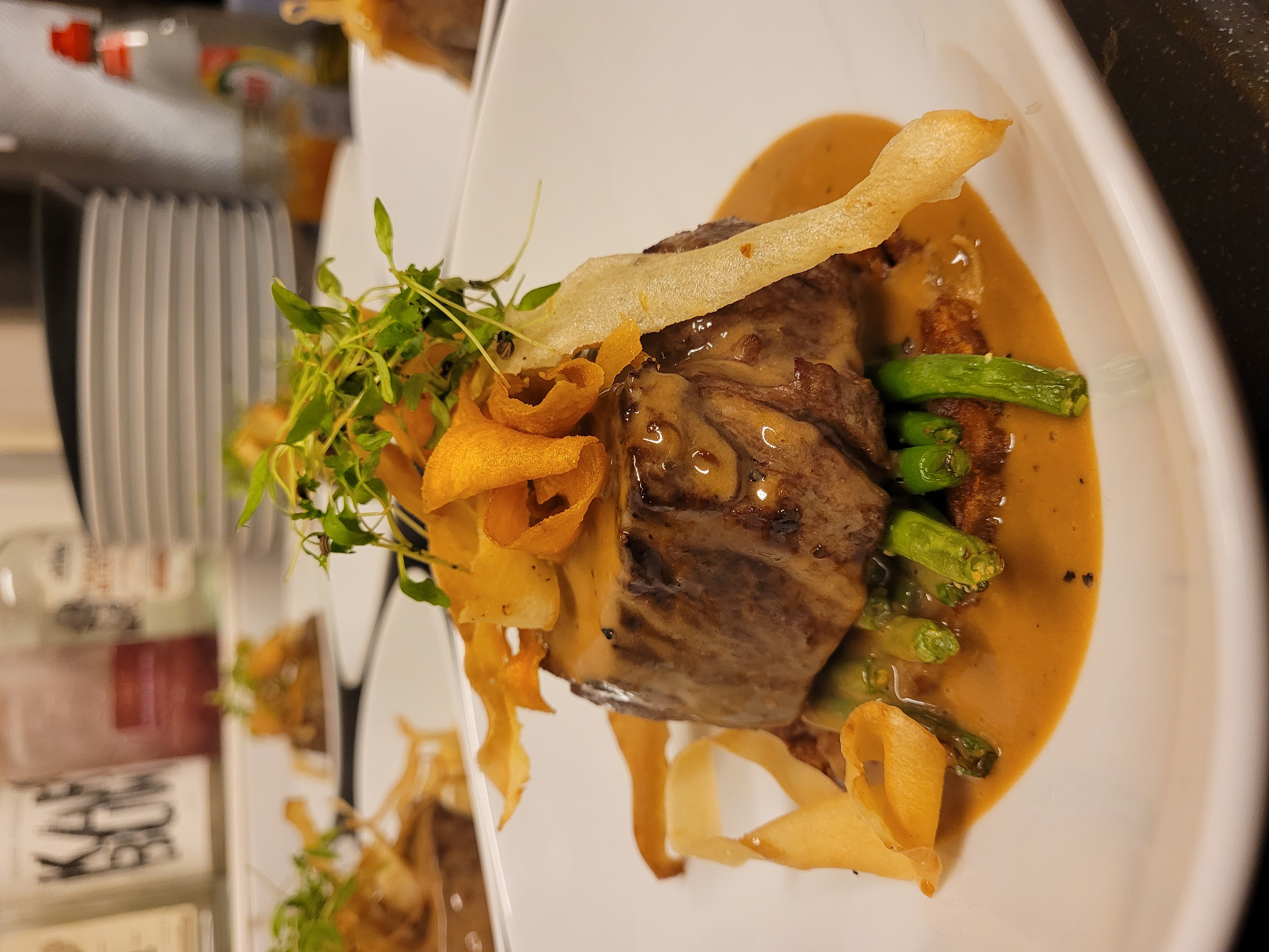 Gourmet filet mignon in Private Dining Room at The New Roxy for upscale events.