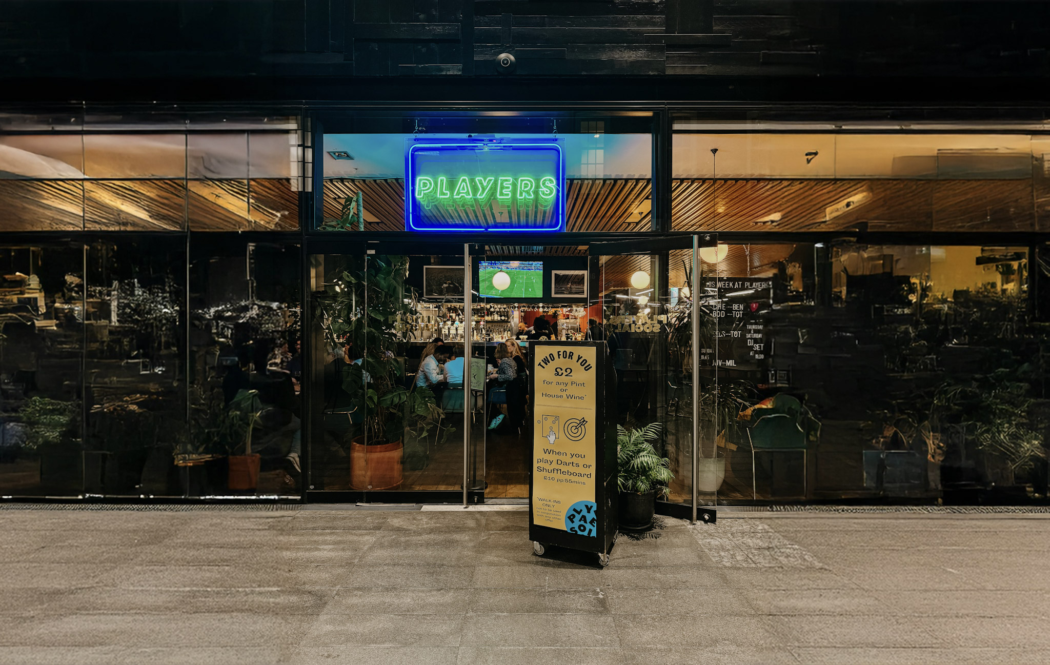 Players Social glass-fronted venue for corporate team-building and networking events.