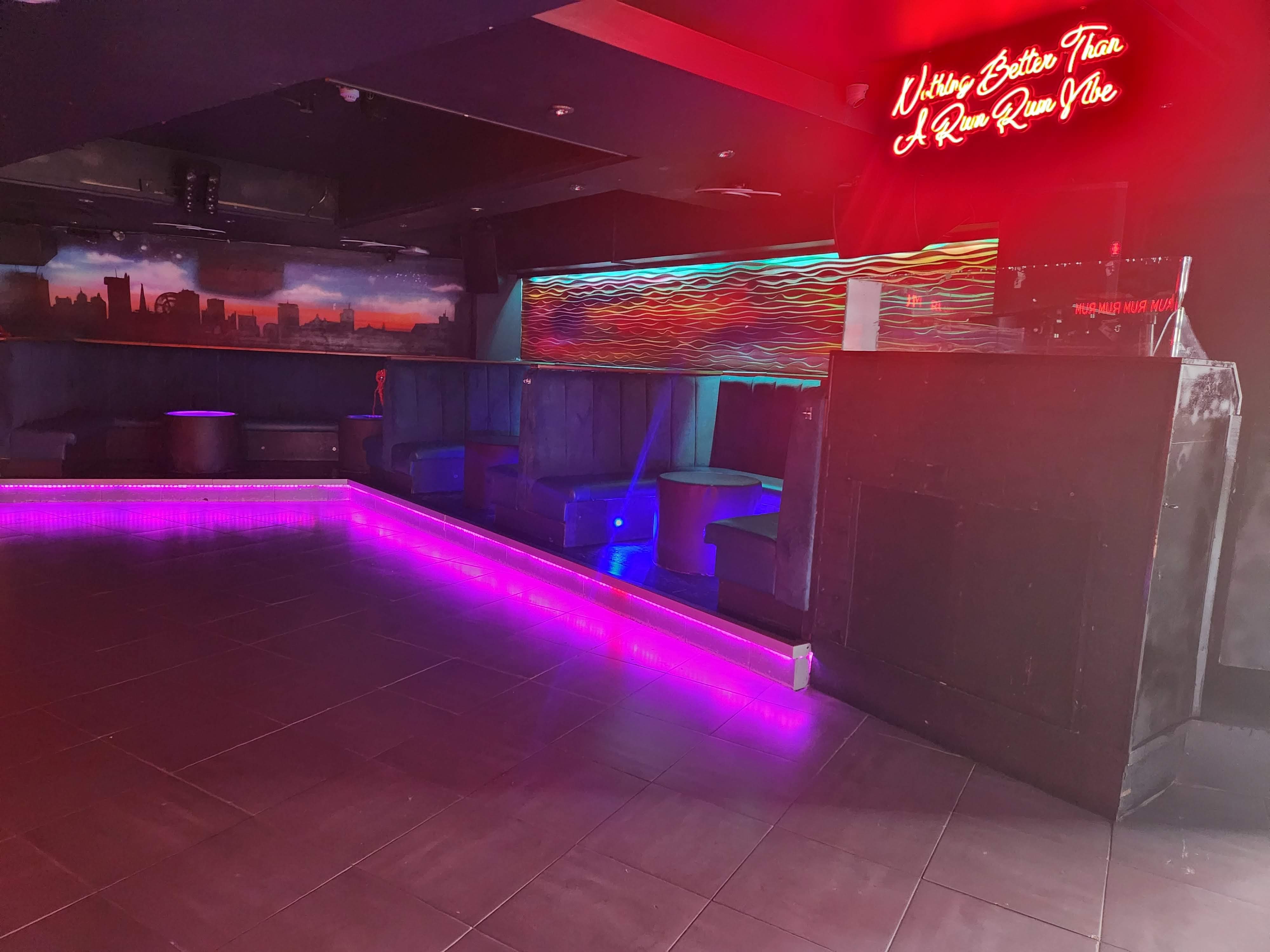 Modern Rum Rum Bar & NightClub in Birmingham, vibrant lighting for events and mixers.