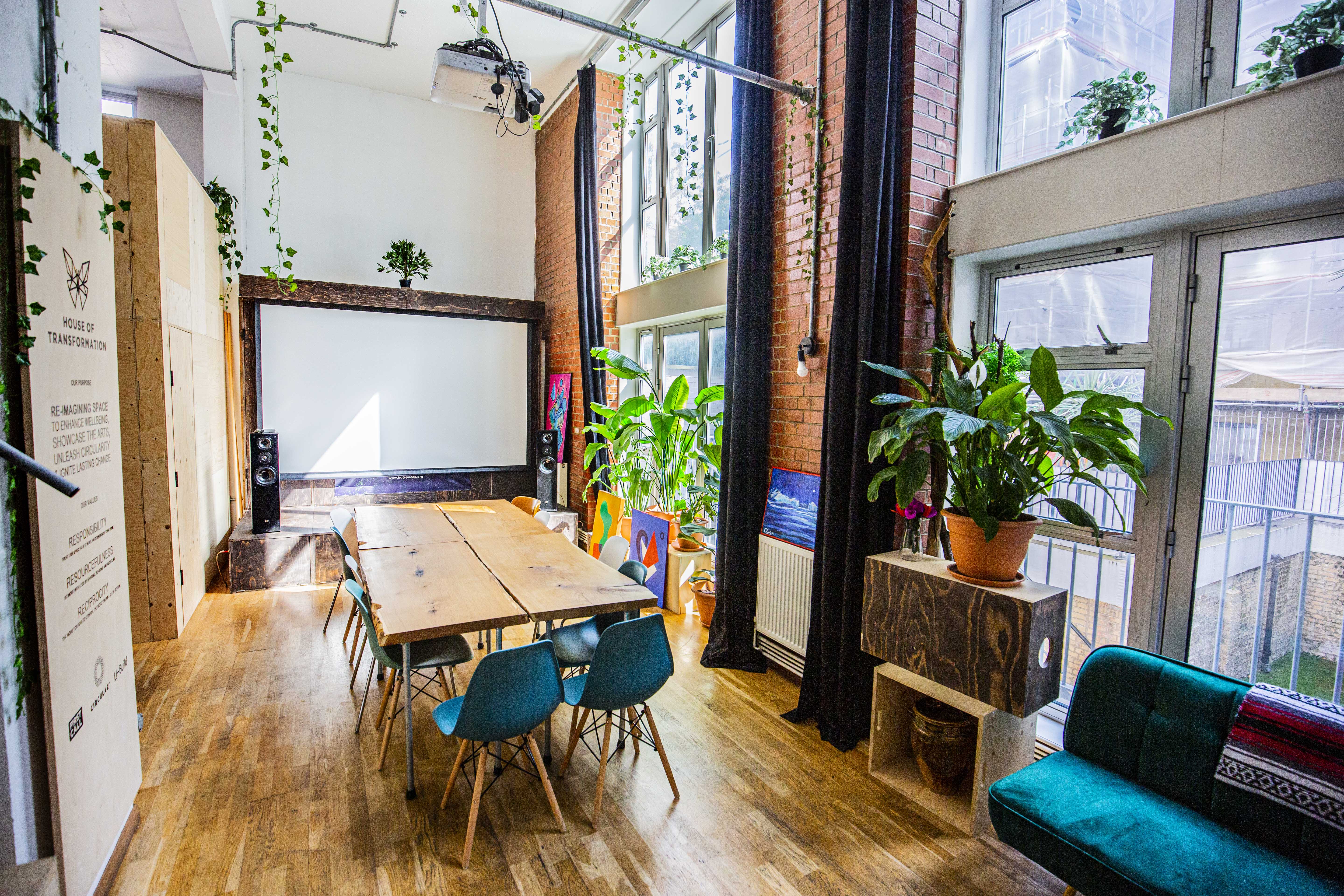 Bright meeting space at House of Transformation, ideal for workshops and team sessions.