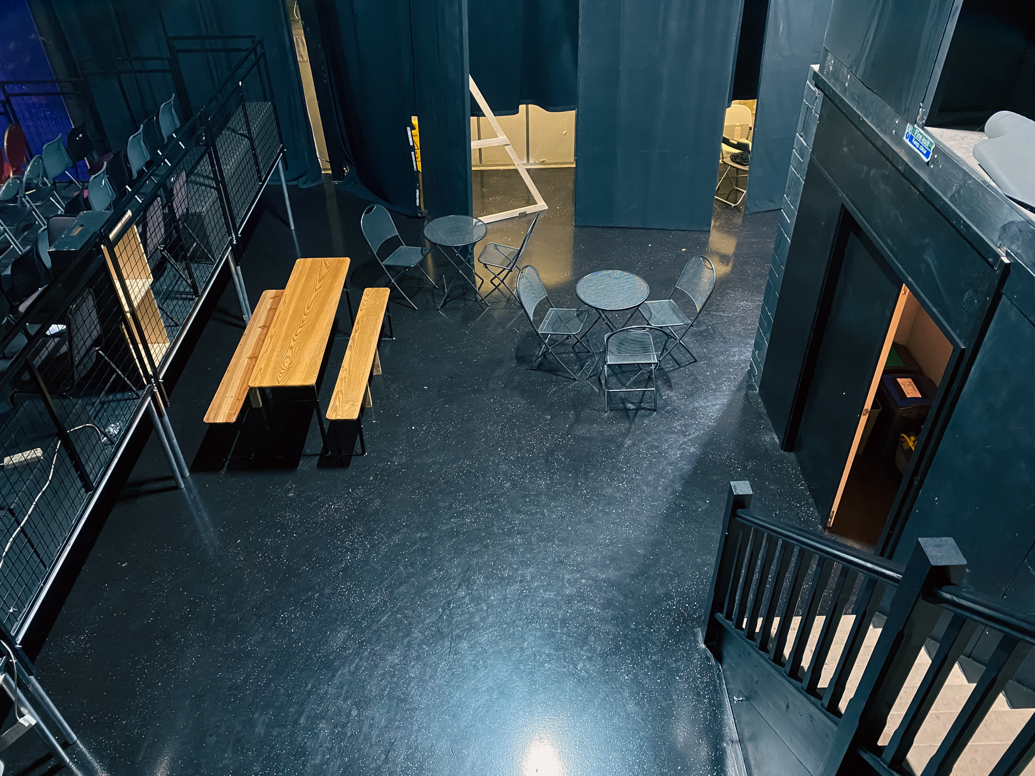 Versatile event space with flexible seating for meetings and gatherings.