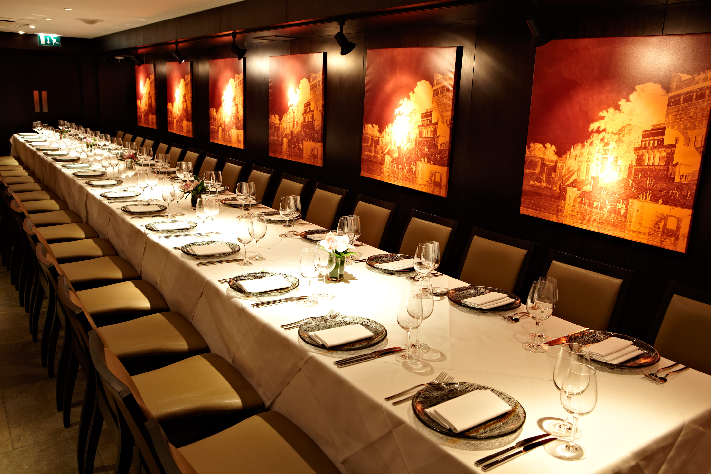 Elegant dining table in Dover Private Room, Benares for corporate dinners and gatherings.