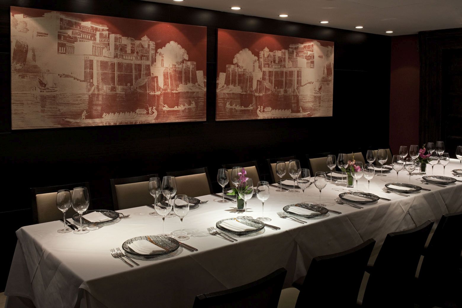 Elegant dining setup at Benares Restaurant for corporate events and intimate dinners.