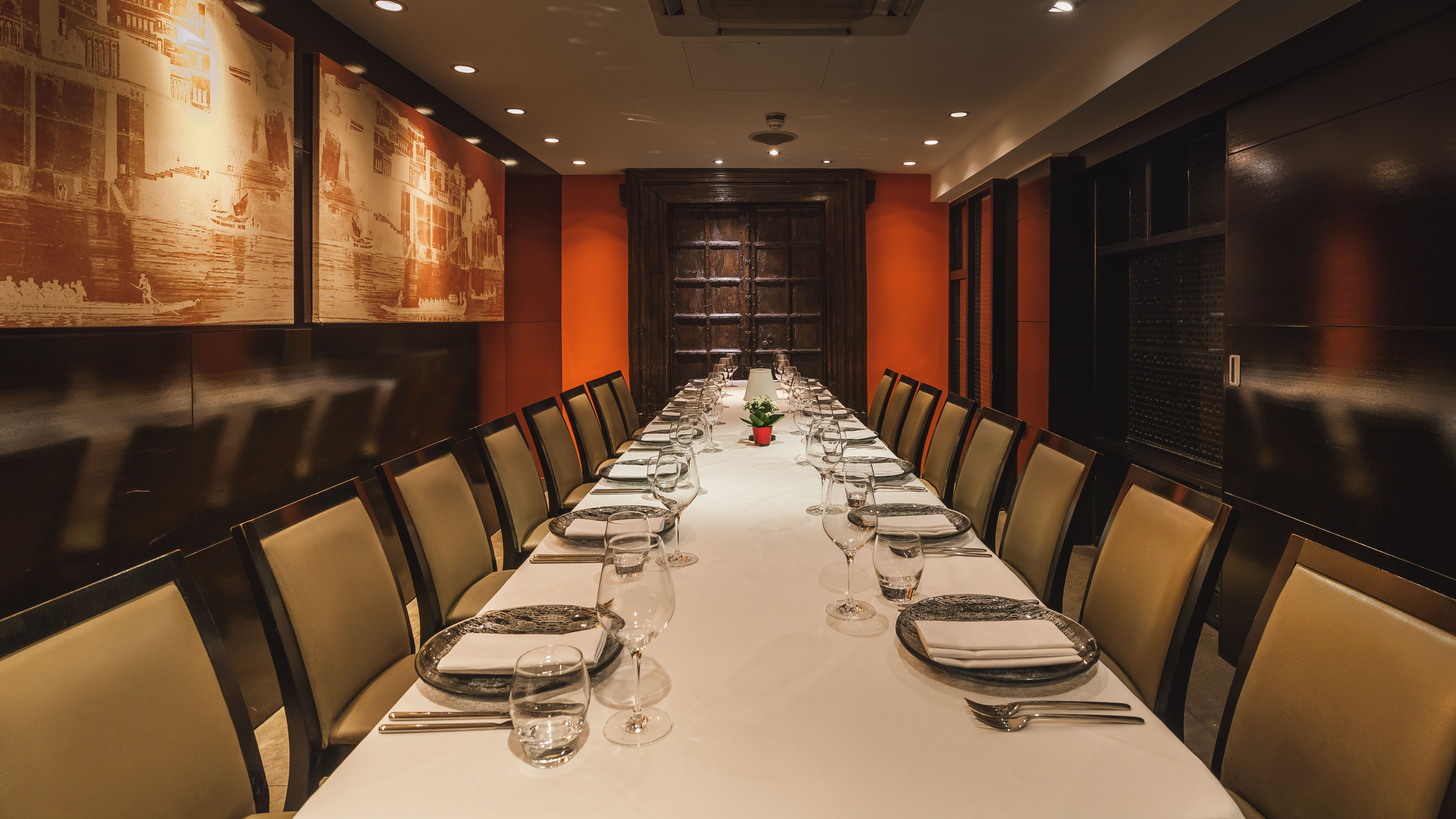 Elegant private dining room at Benares Restaurant for corporate dinners and exclusive events.