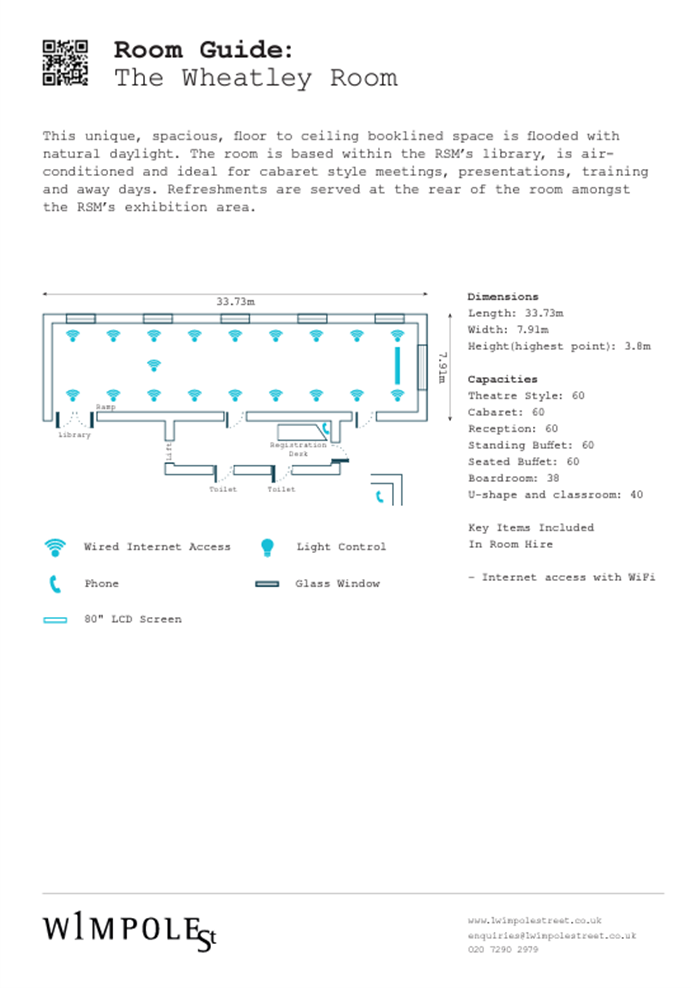 Wheatley Room floor plan at 1 Wimpole Street, ideal for meetings and presentations.