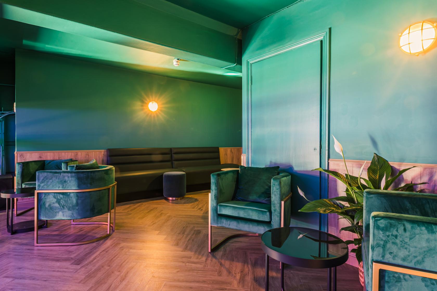 Stylish modern lounge at The Mezzanine, ideal for networking events and meetings.