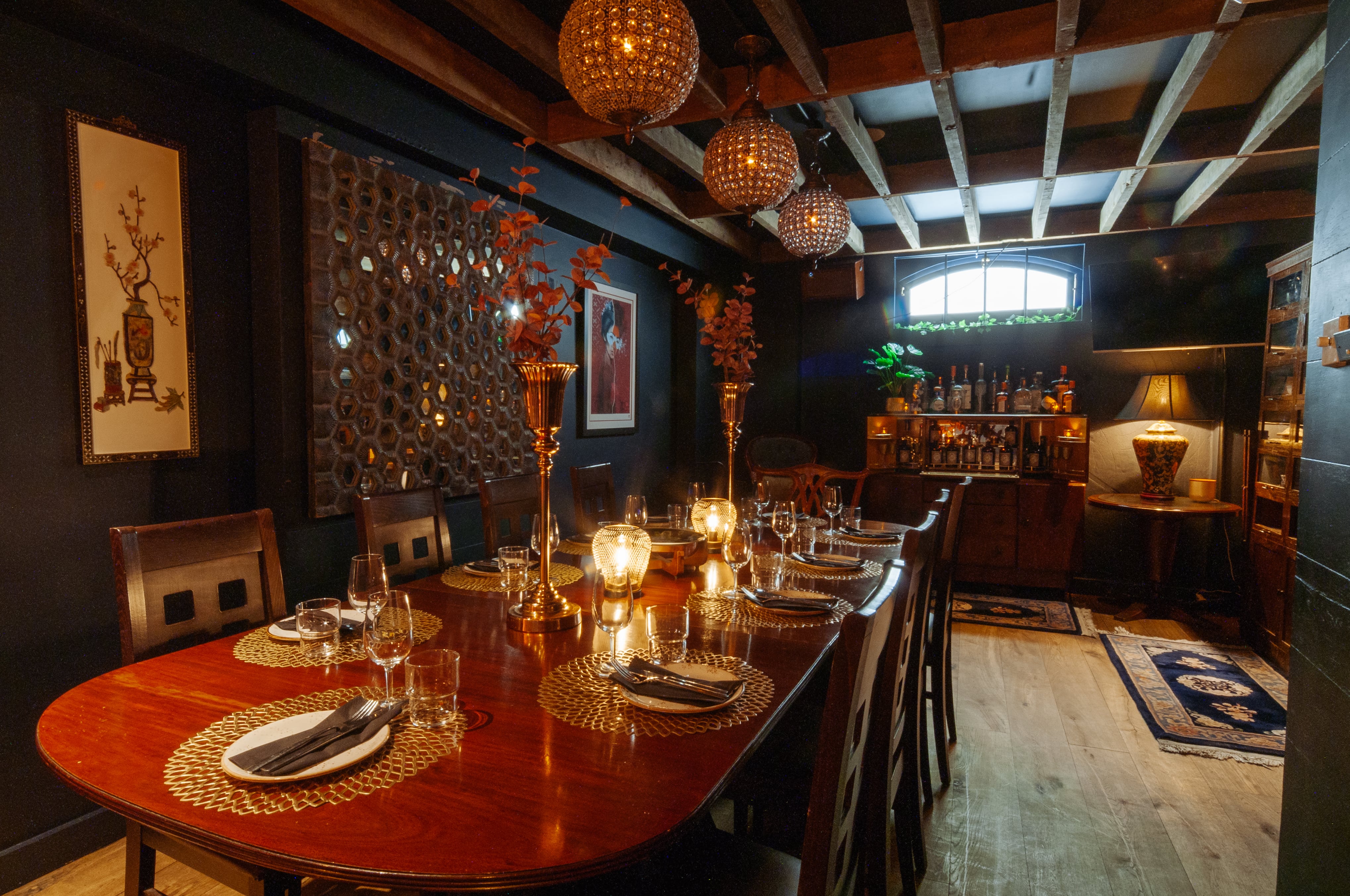 Intimate dining space in The Zen Den, ideal for private events and corporate dinners.