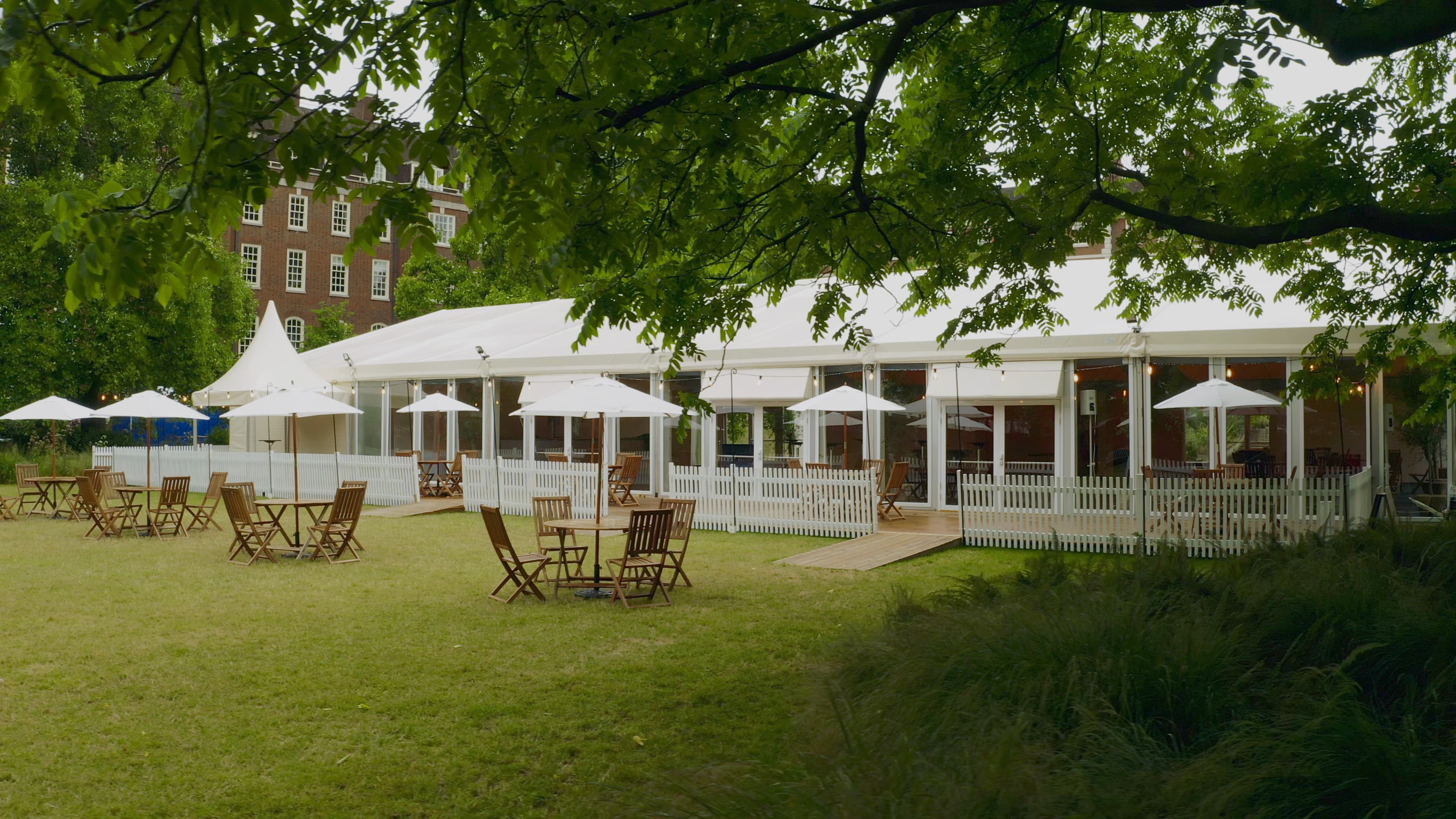 Marquee installation in The Inner Temple garden for corporate hospitality and premium garden events.