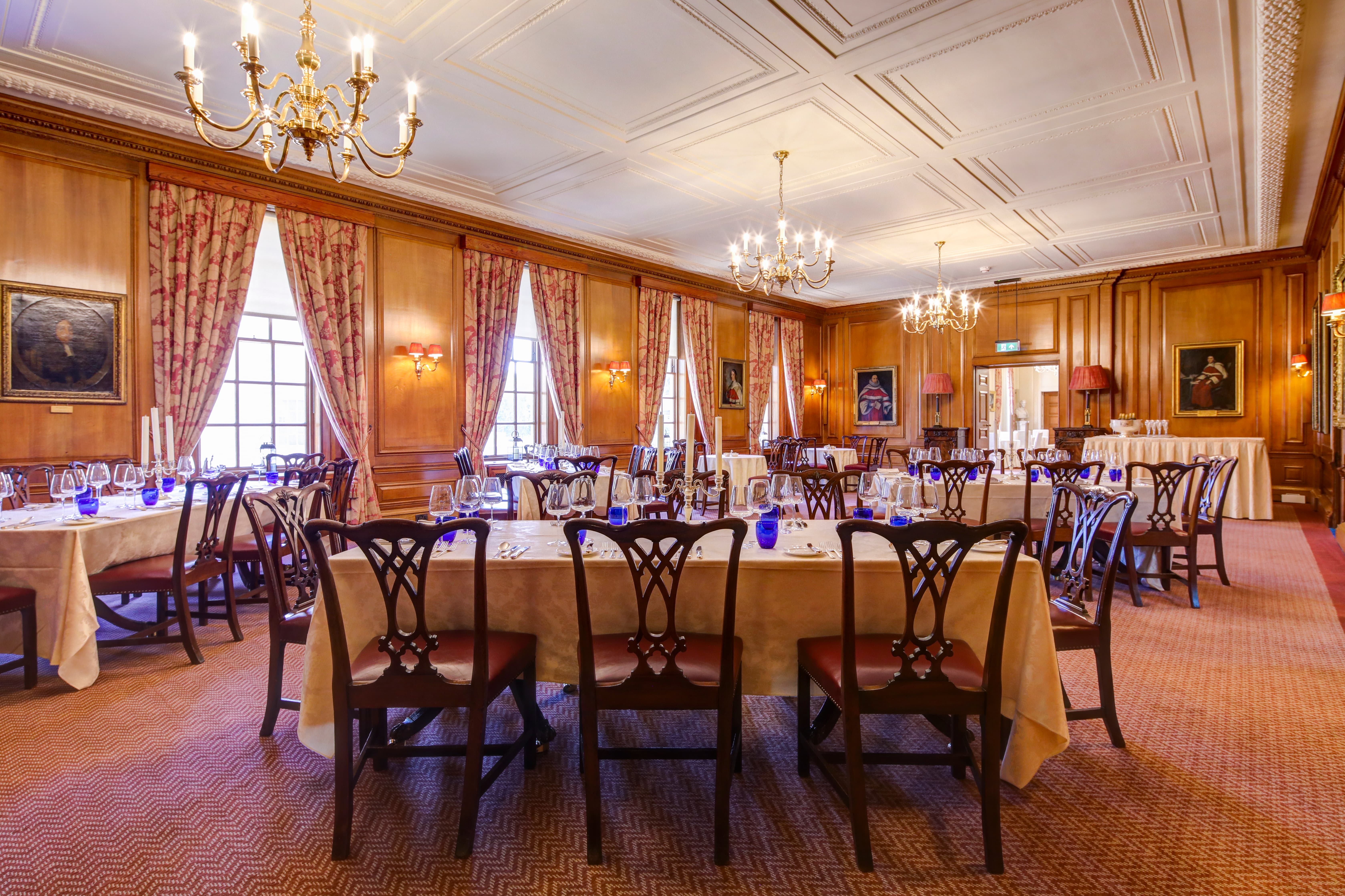 Parliament Chamber wood-paneled banquet hall for formal dinners and corporate events.