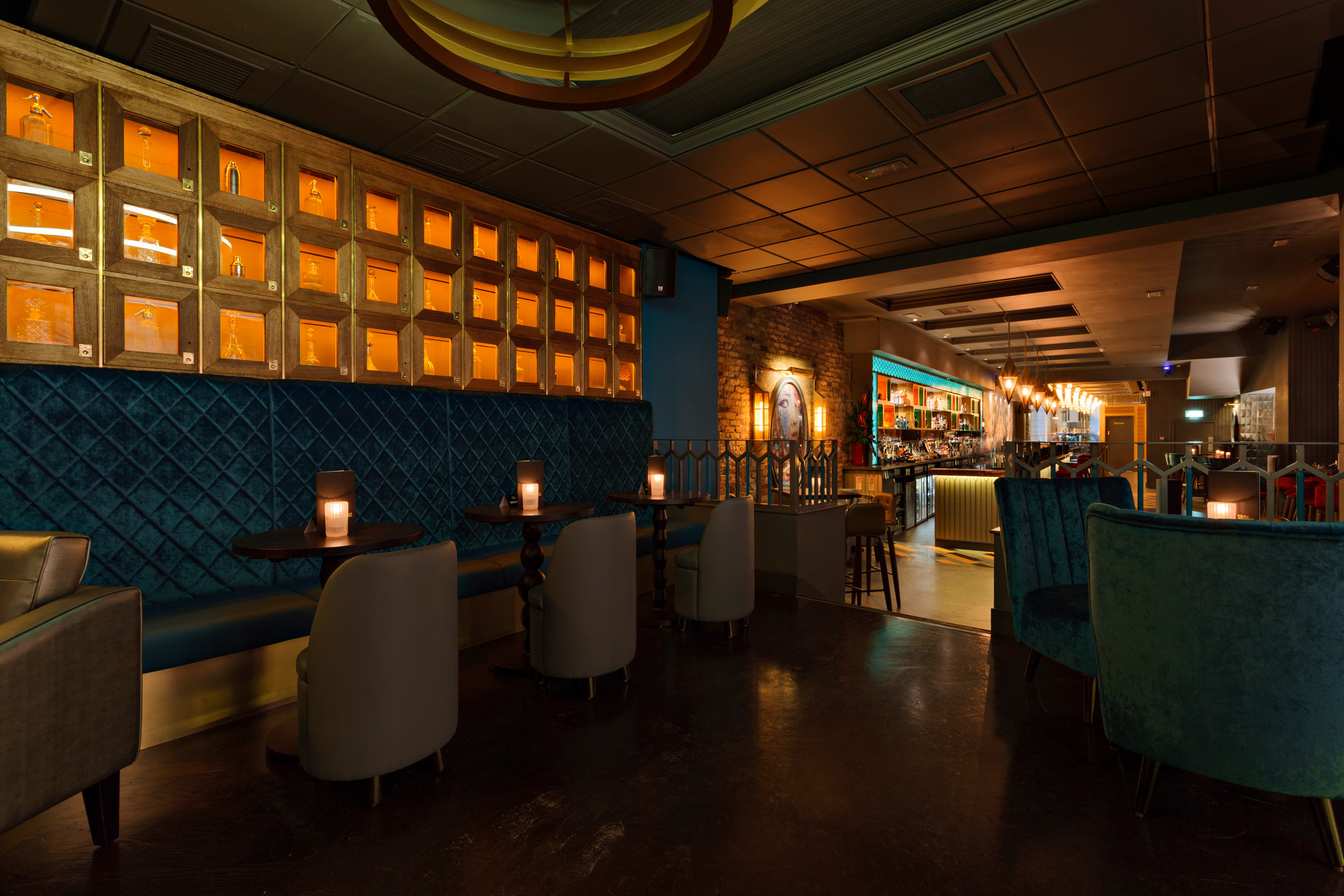 Blue Room at Dirty Martini St Paul's, plush seating for cocktail receptions and gatherings.