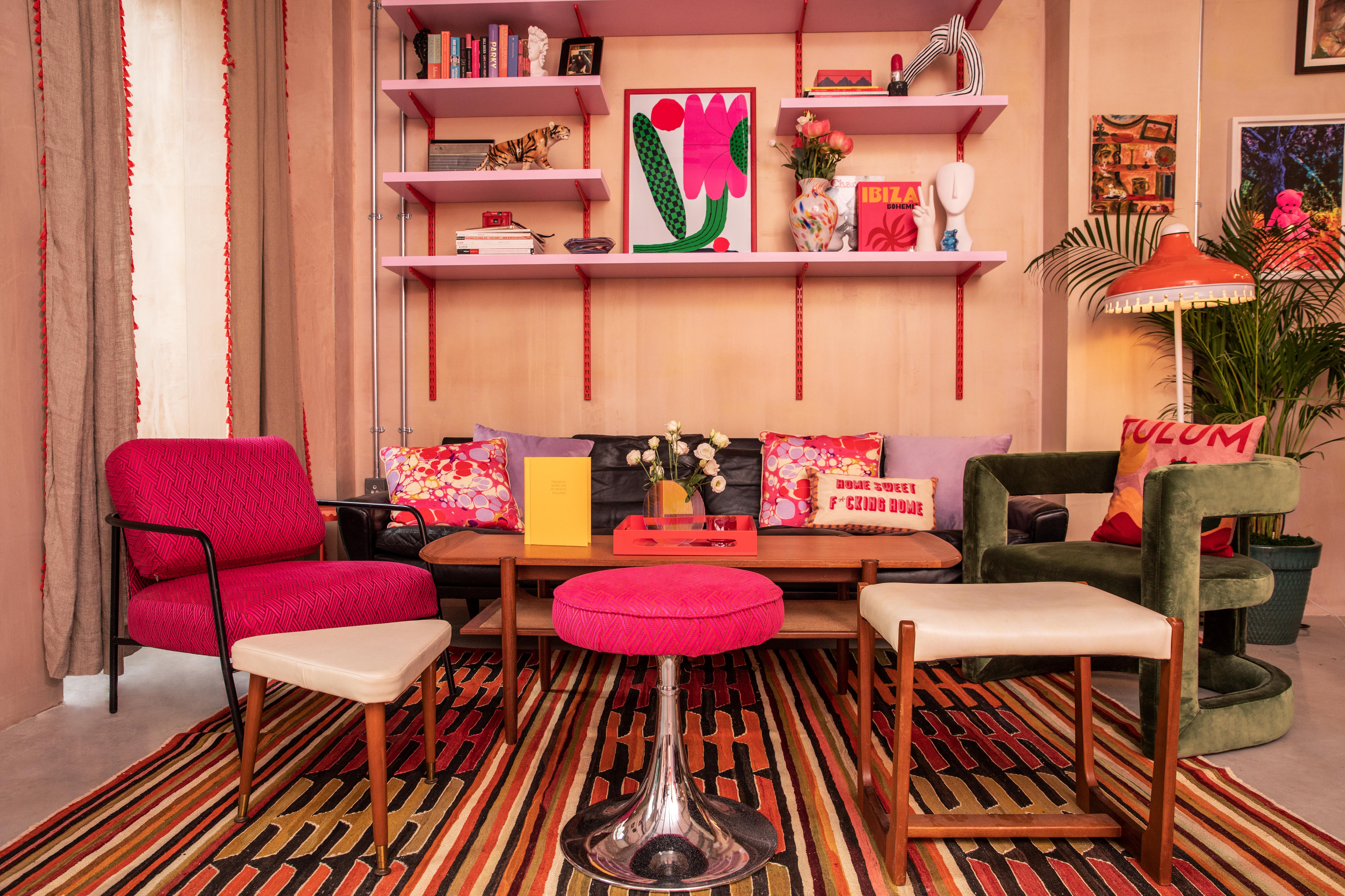 Vibrant open plan living room at The Little Scarlet Door for networking events.