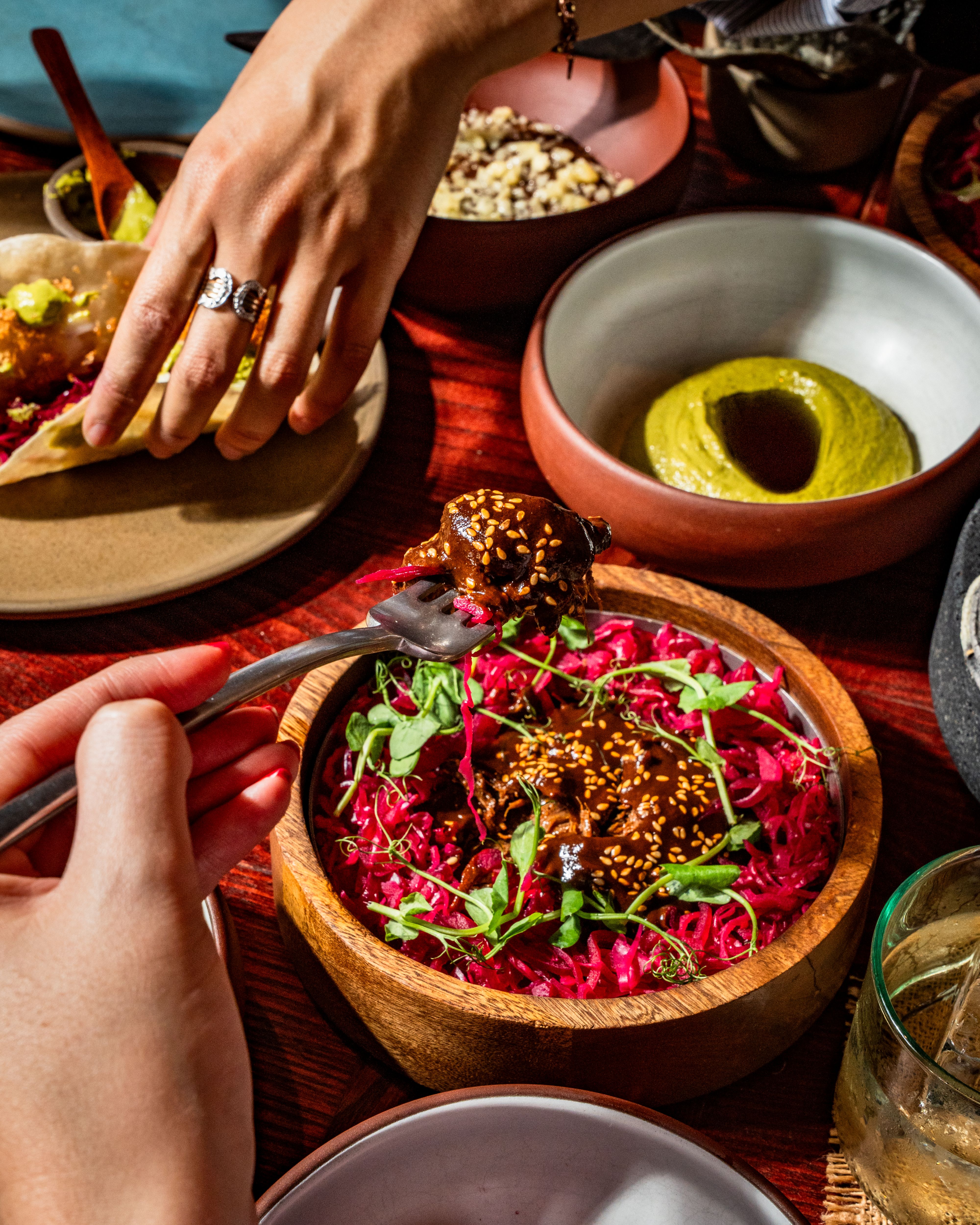 Vibrant dining at The Palm Room, ideal for gourmet events with creative plating.