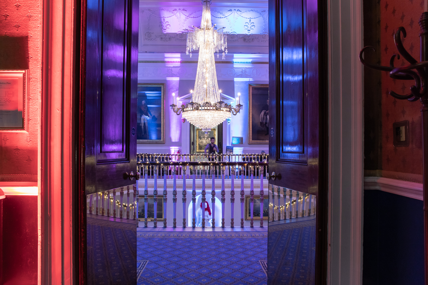 Elegant chandelier at 116 Pall Mall for upscale Christmas parties and events.