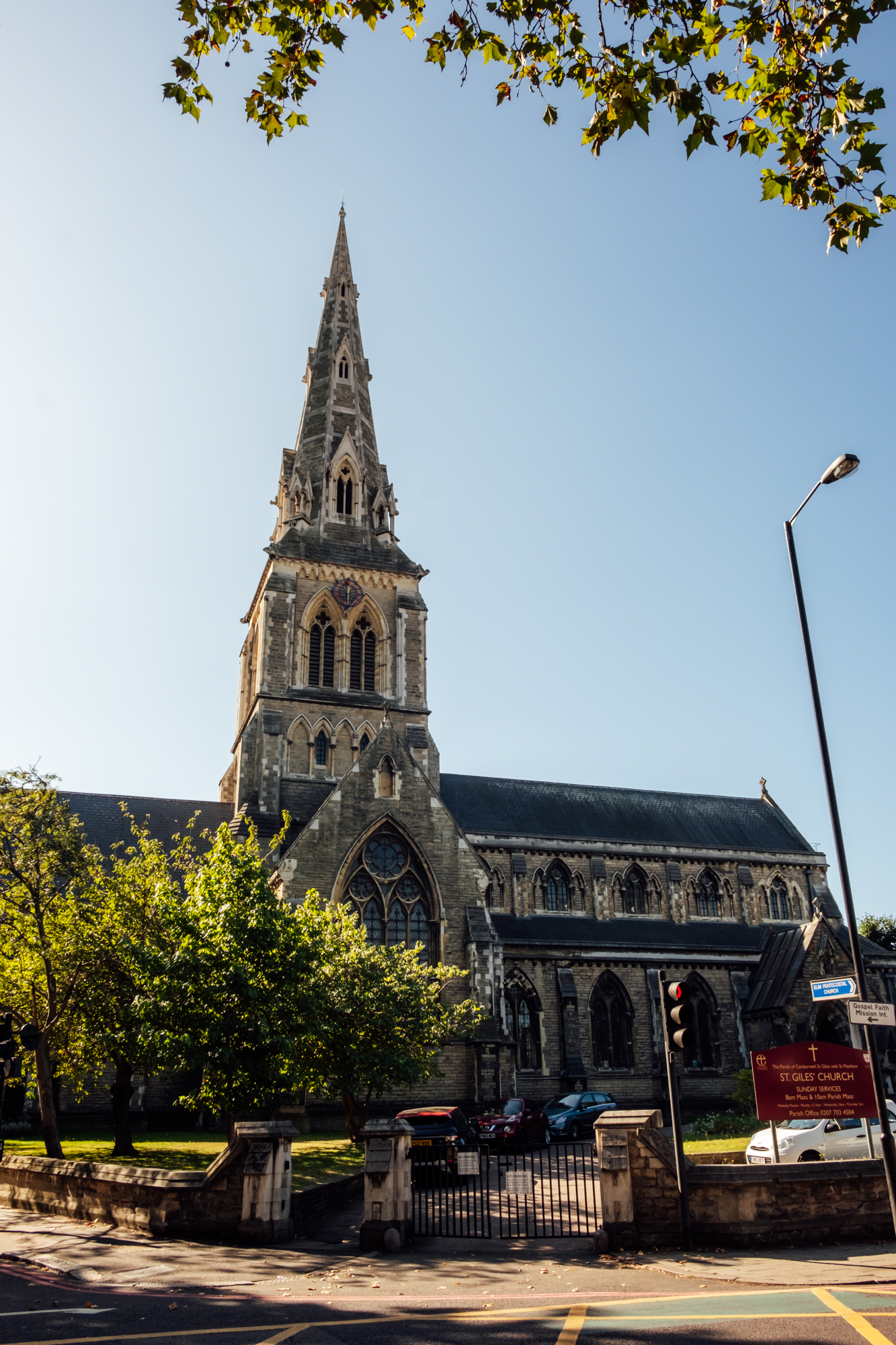 St Giles Church in Camberwell with tall steeple, perfect for events and weddings.