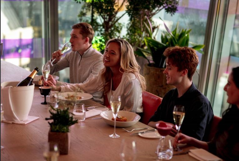 Private dining at 14 Hills with elegant table setup for networking and celebrations.