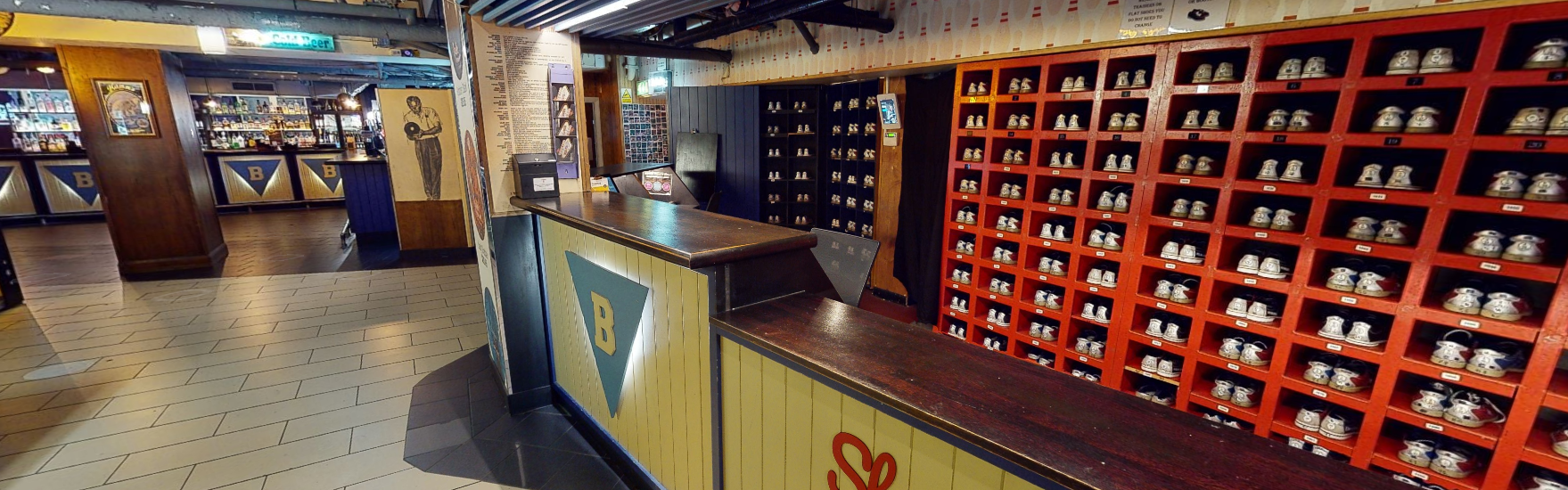 Vibrant reception area at Bloomsbury Bowling Lanes for corporate events and gatherings.