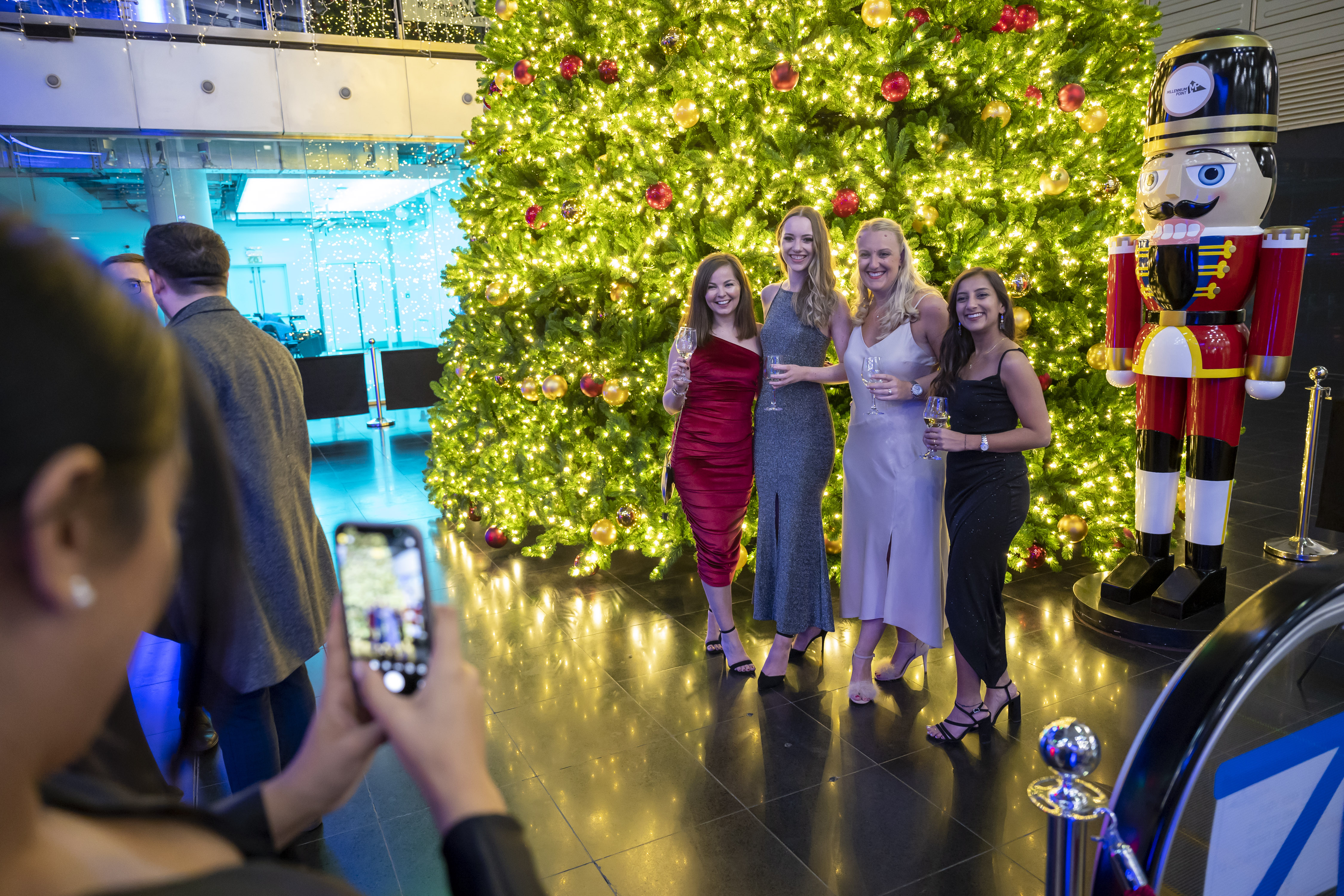 Christmas tree at Millennium Point, festive decor for seasonal gatherings and corporate events.