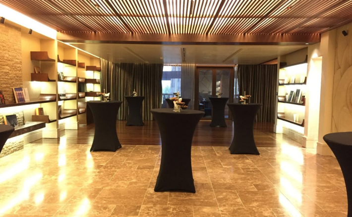 Sleek event space in Sofitel Dubai for networking and cocktail receptions.