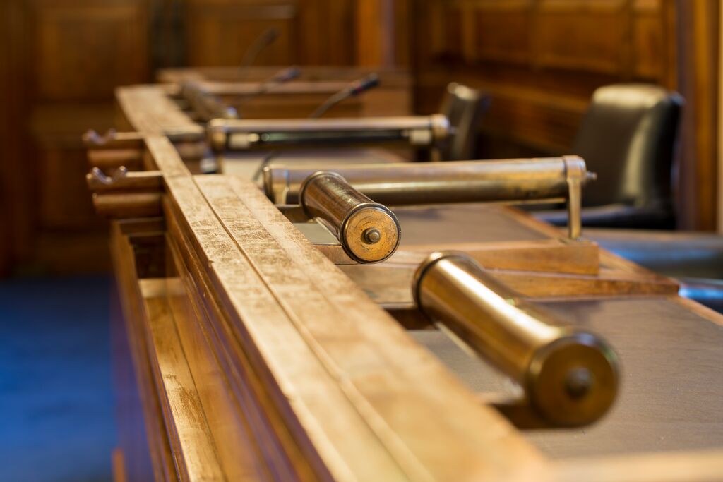 Senate Room at University of London, classic wooden table for formal meetings and events.