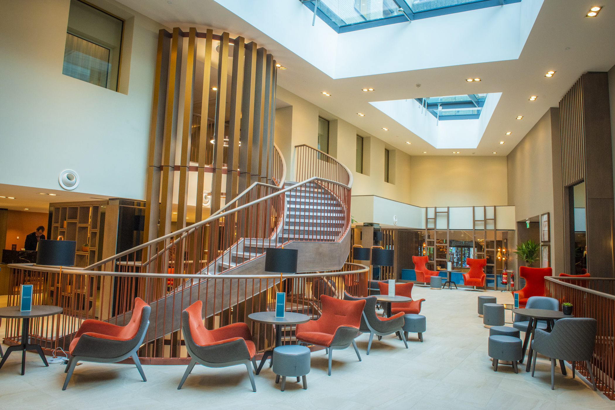 Modern lobby at Albion, Clayton Hotel Bristol City, ideal for networking events.