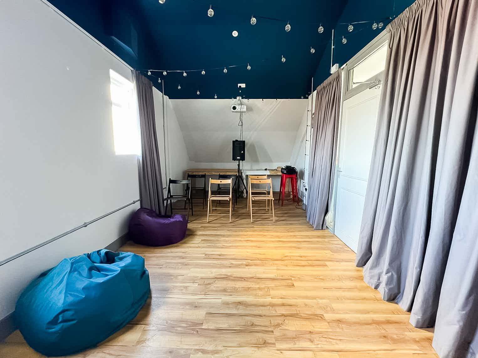 Cinema Room in Birmingham Selina with bean bags, ideal for meetings and workshops.