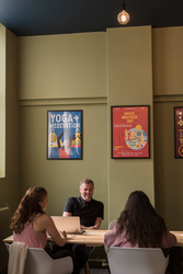 Cozy private dining space in Liverpool Selina, ideal for meetings and brainstorming sessions.