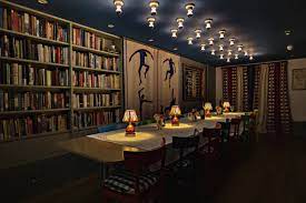 Private dining room at Sam's Cafe with long table, ideal for meetings and gatherings.