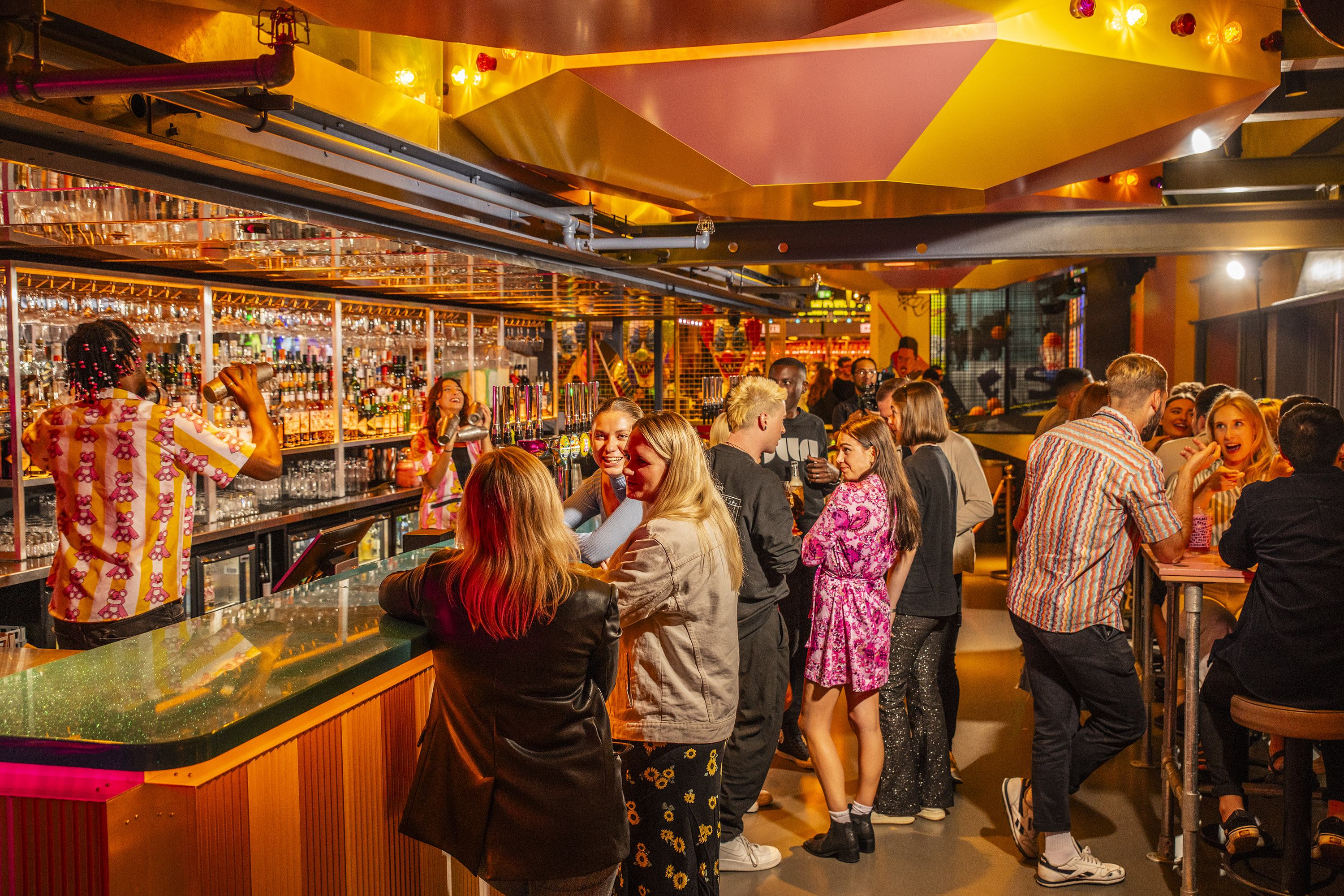 Vibrant carousel bar scene, perfect for networking events and social gatherings.