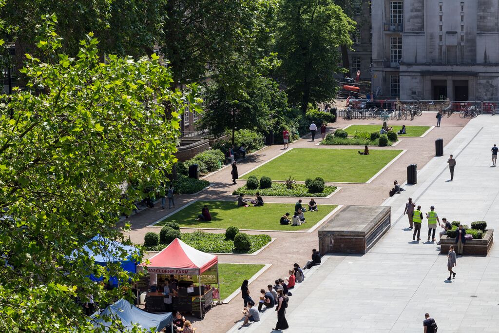 Torrington Square at University of London, vibrant outdoor venue for community events.