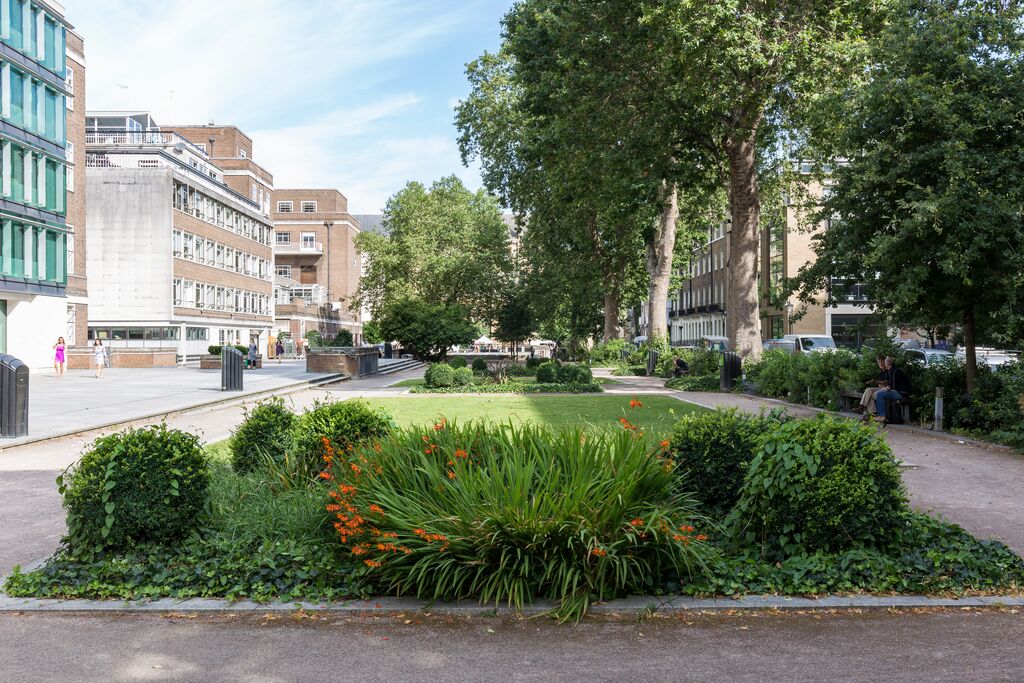 Torrington Square park at University of London, ideal for outdoor events and networking.