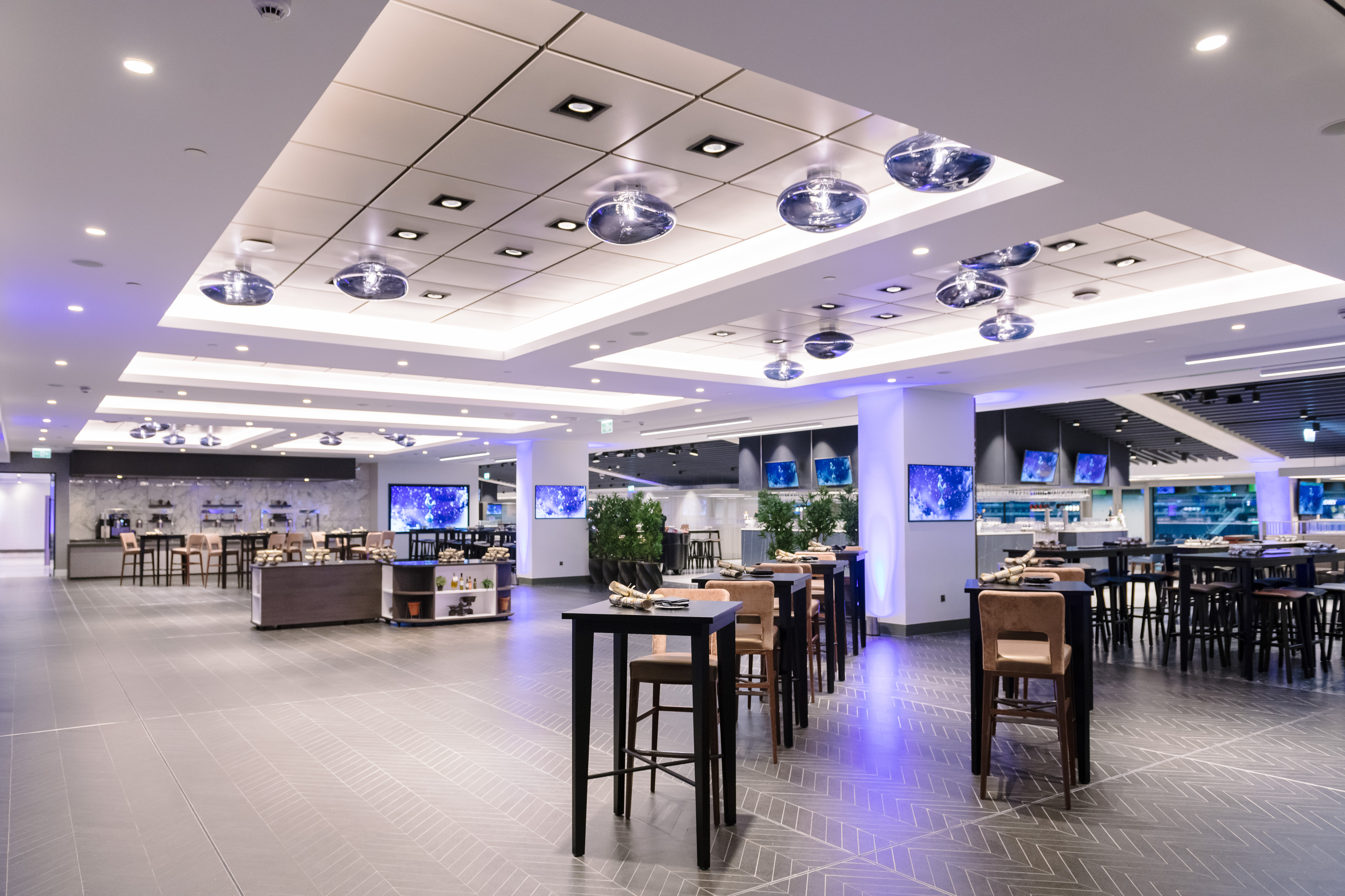 East Quarter Level Two at Tottenham Hotspur Stadium: modern event space for networking and banquets.