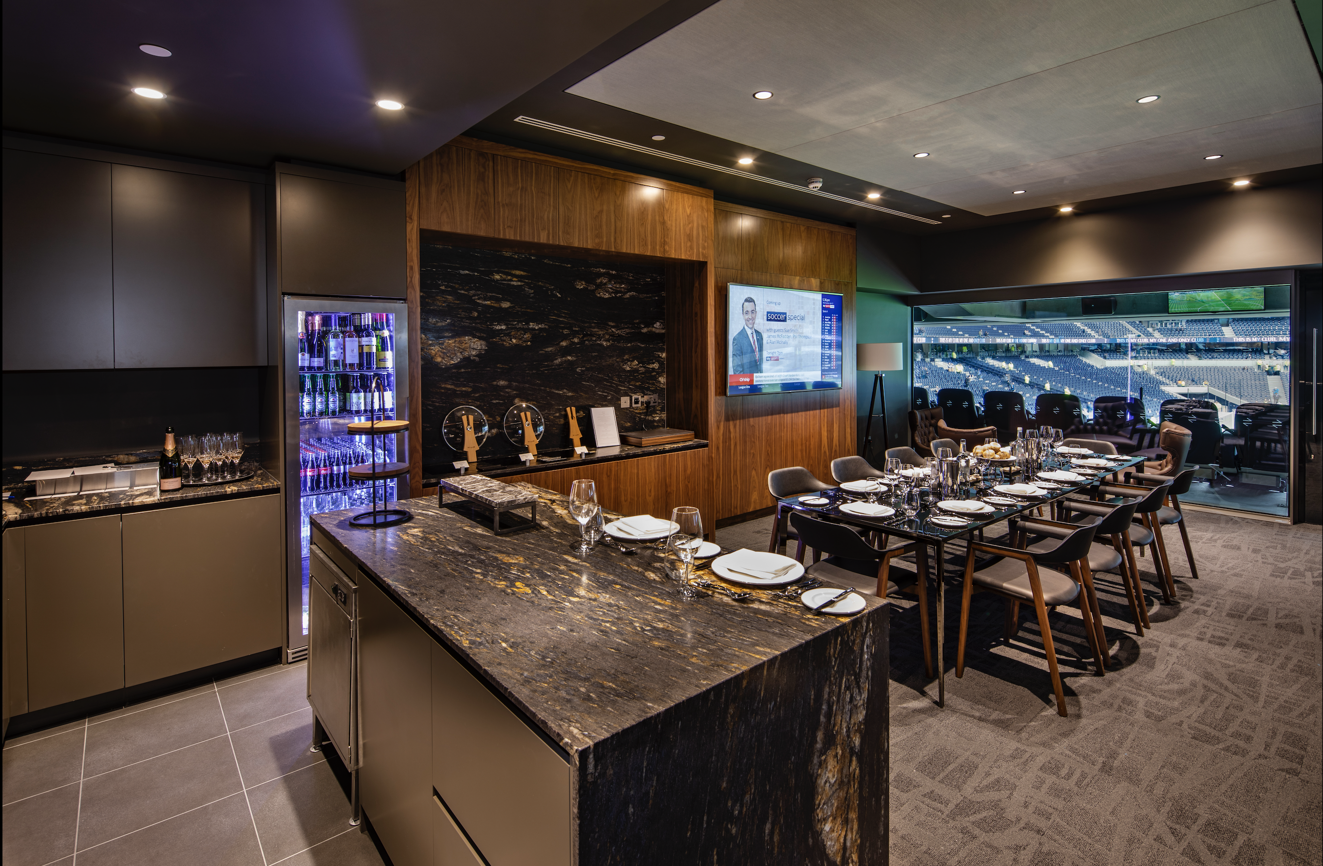 Sophisticated event space at Tottenham Hotspur Stadium for corporate meetings and gatherings.