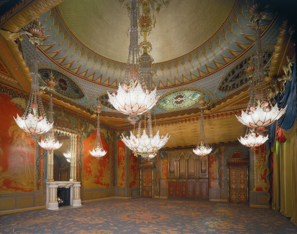 Opulent Royal Pavilion Music Room with chandeliers, ideal for gala dinners and events.