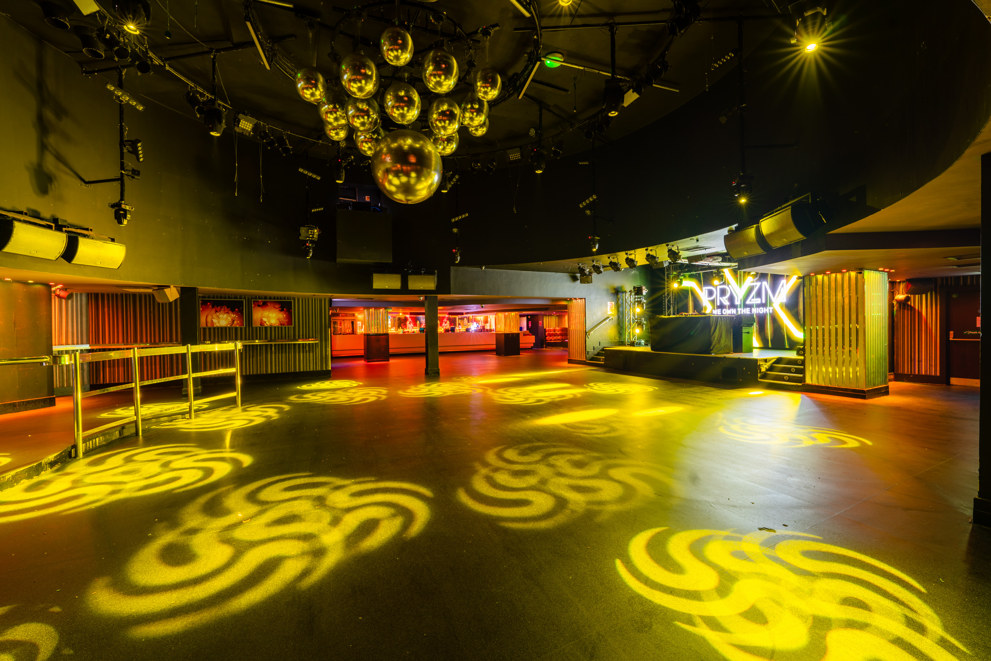 Main Room at Pryzm Brighton with disco ball, ideal for corporate events and gatherings.