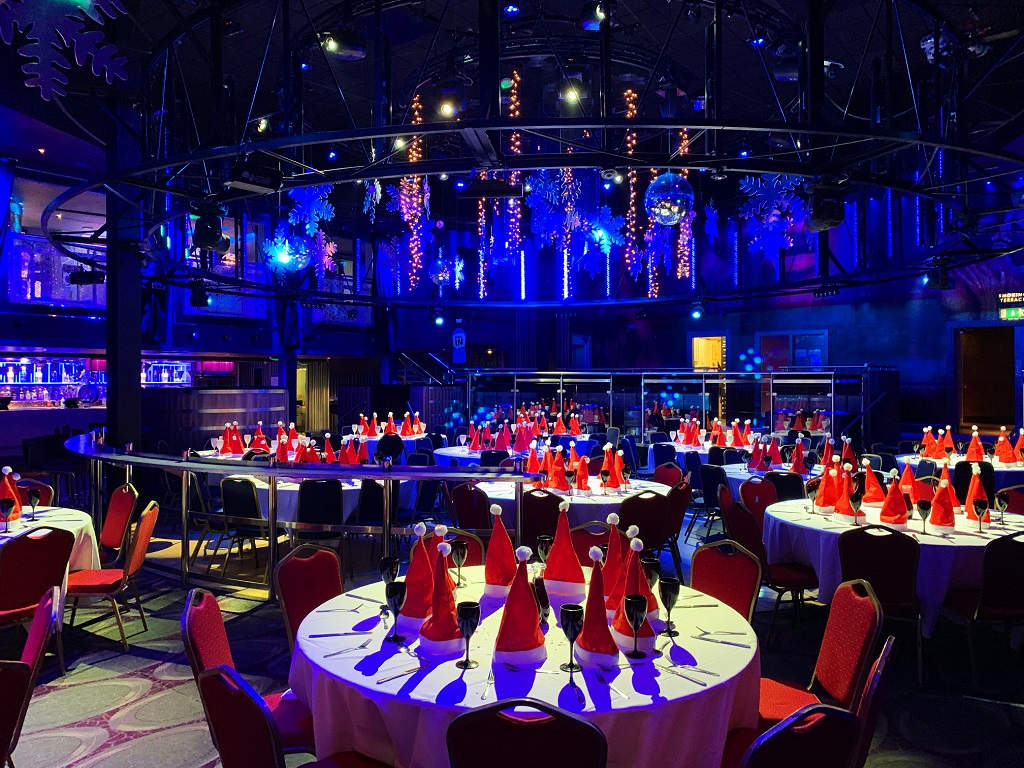 Pryzm Brighton Main Room with festive decor, ideal for holiday parties and corporate events.