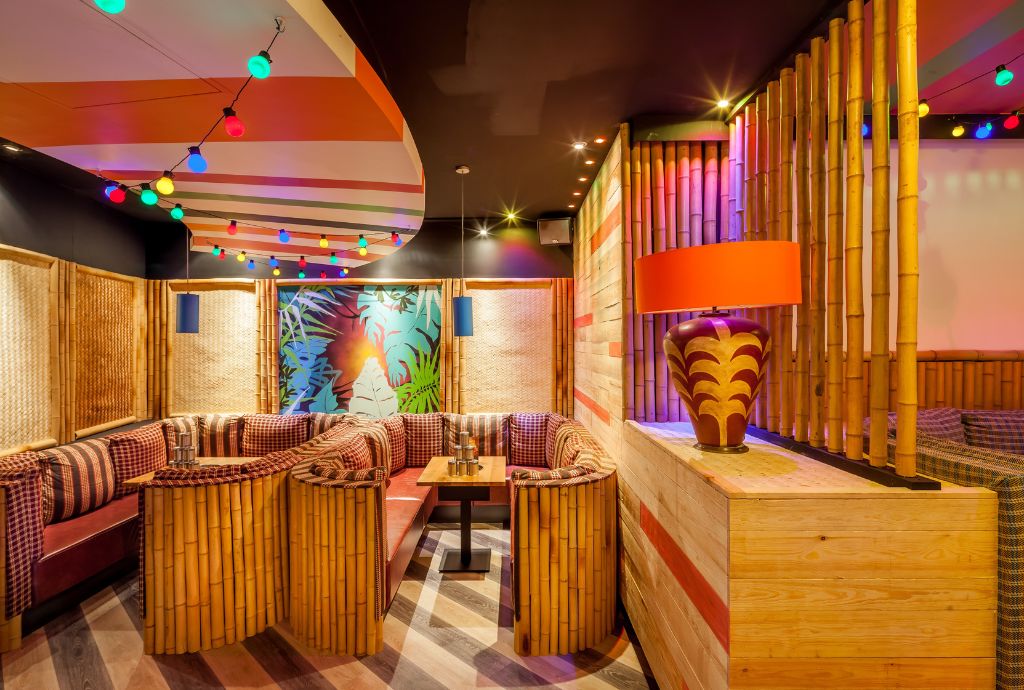 Vibrant Tiki Room lounge in Pryzm Brighton, perfect for networking and team-building events.