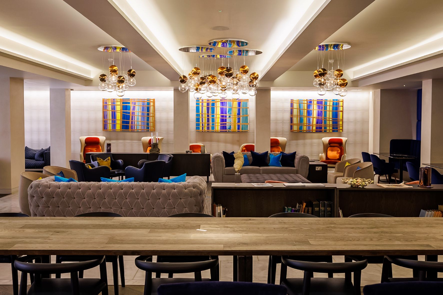 Modern lounge at One Moorgate Place, ideal for networking events and meetings.