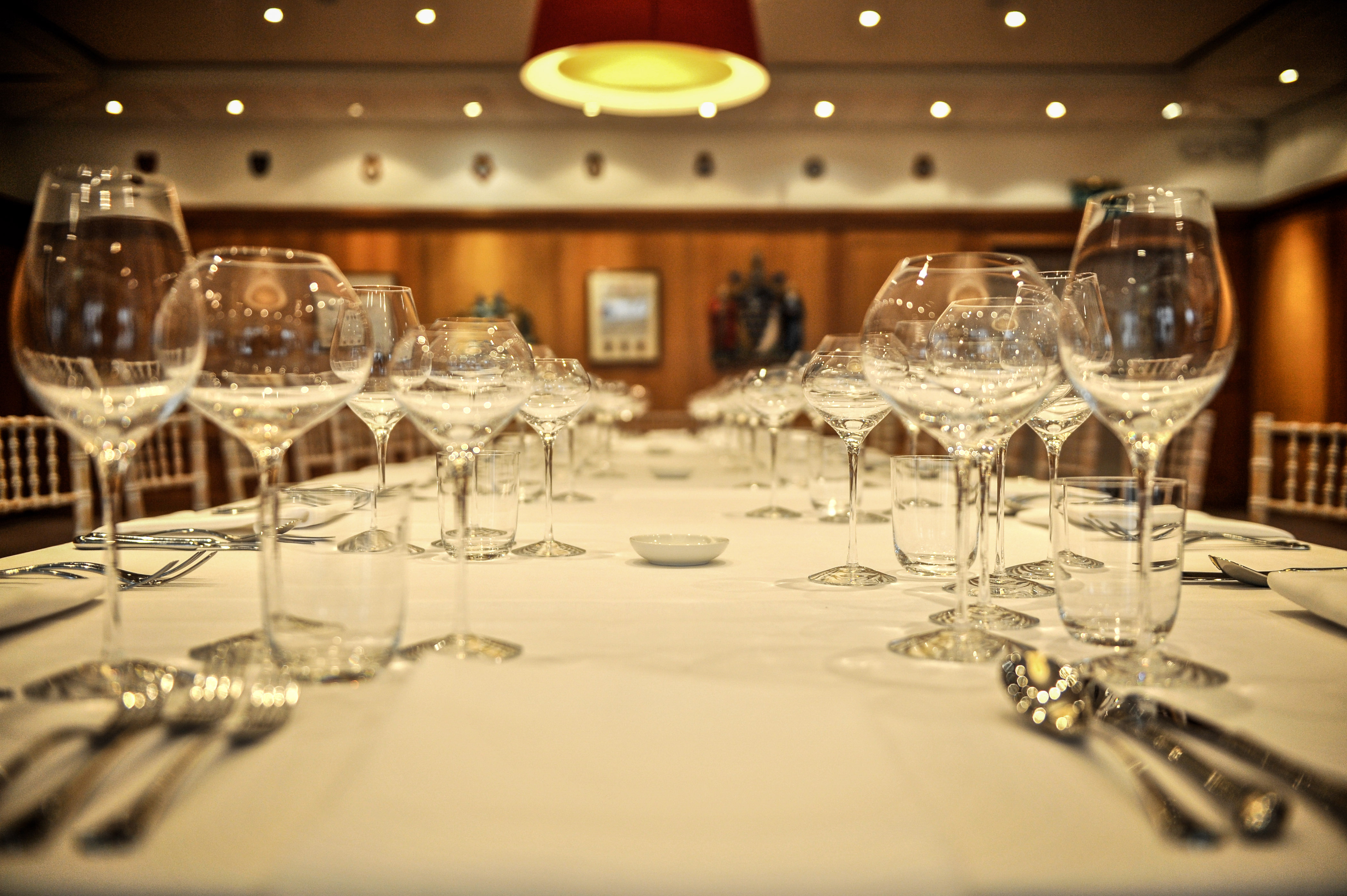 Elegant dining table setup in Glaziers Hall for formal events and corporate dinners.