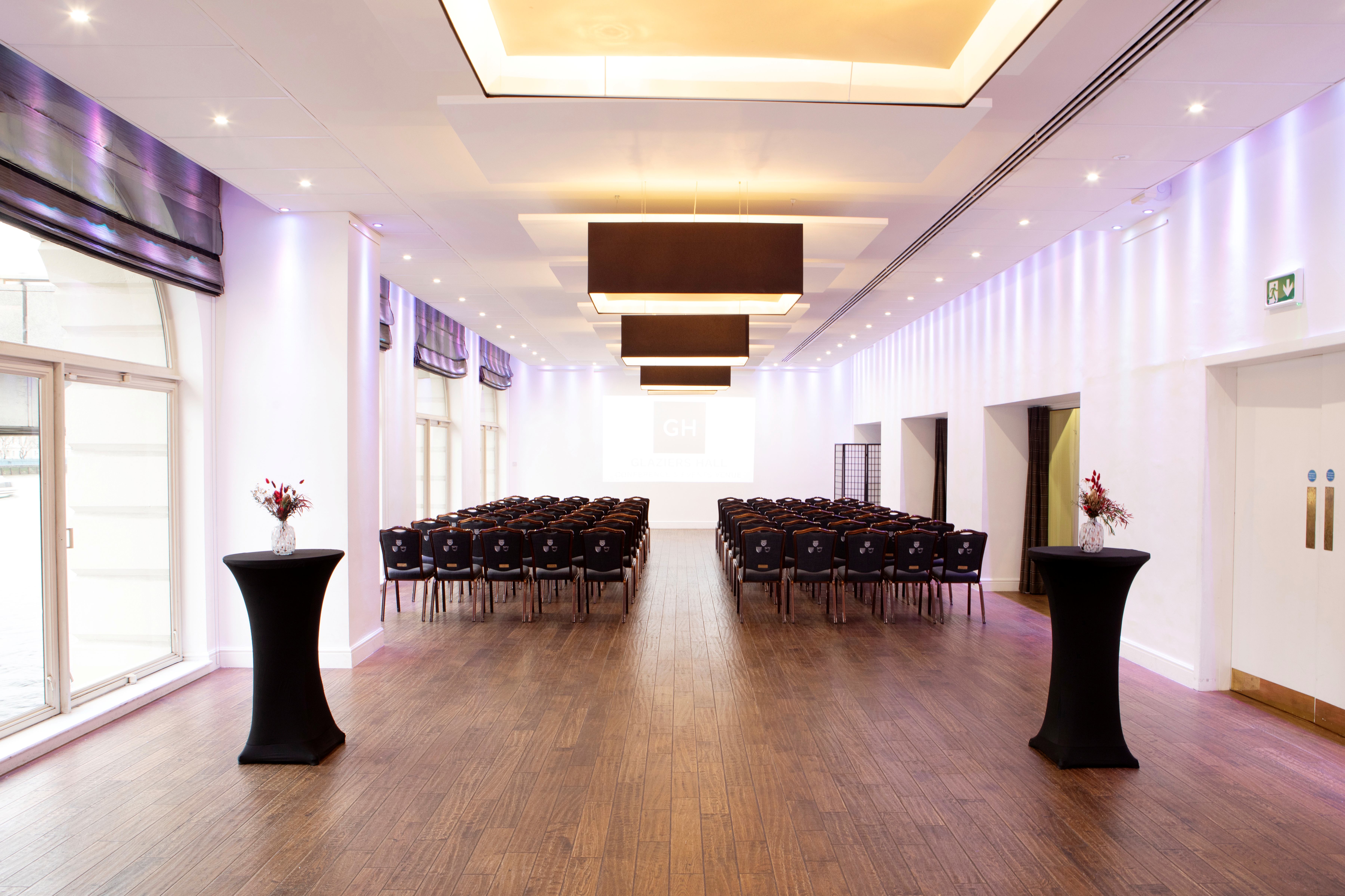 Modern event space in Glaziers Hall with elegant lighting for conferences and receptions.