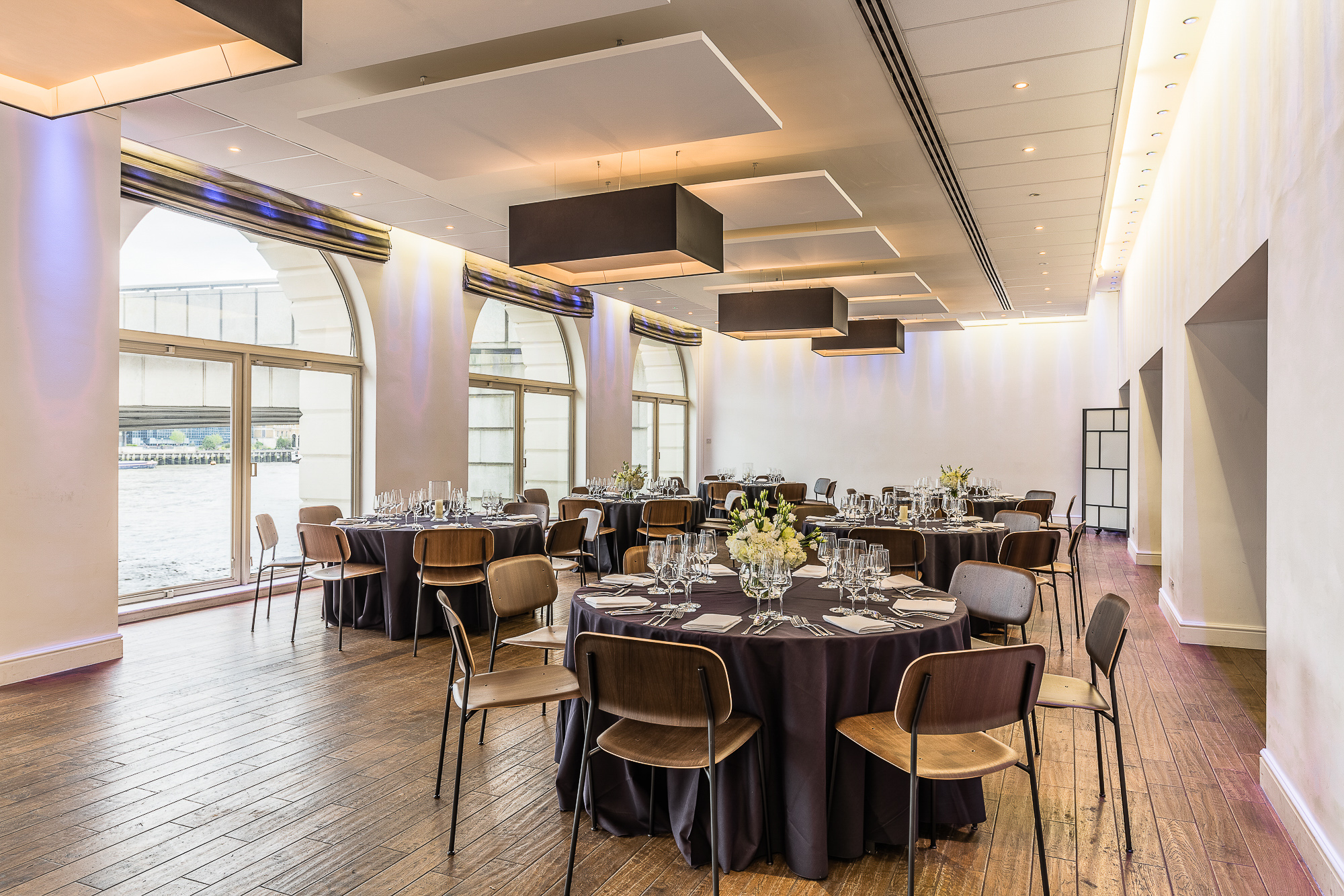 Sophisticated River Room at Glaziers Hall for corporate meetings and elegant receptions.