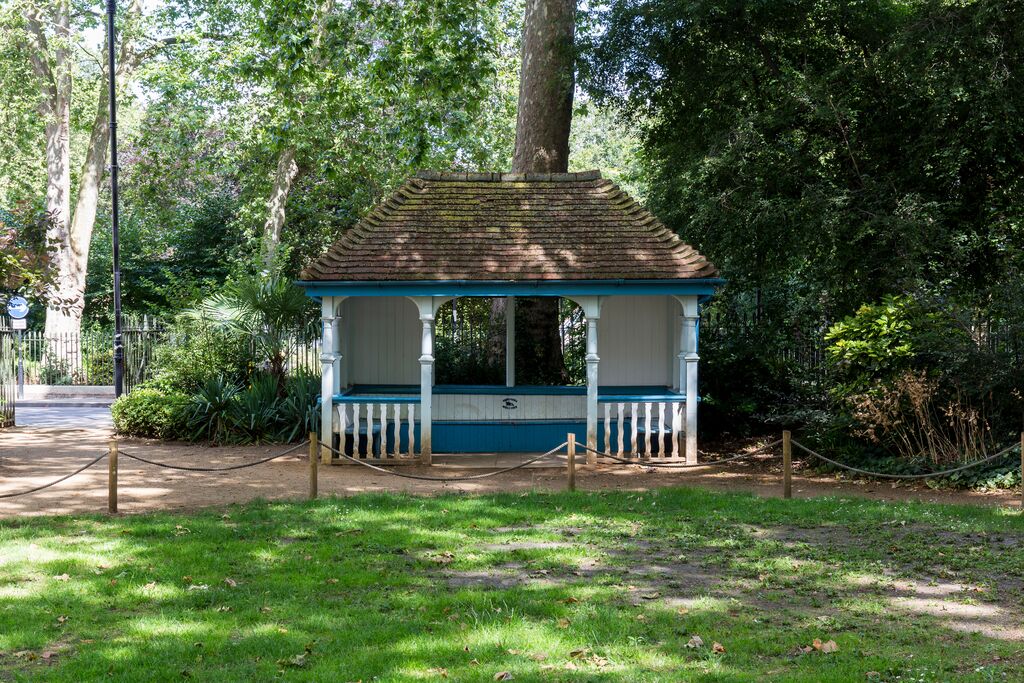 Woburn Square gazebo in lush park, ideal for weddings and events.