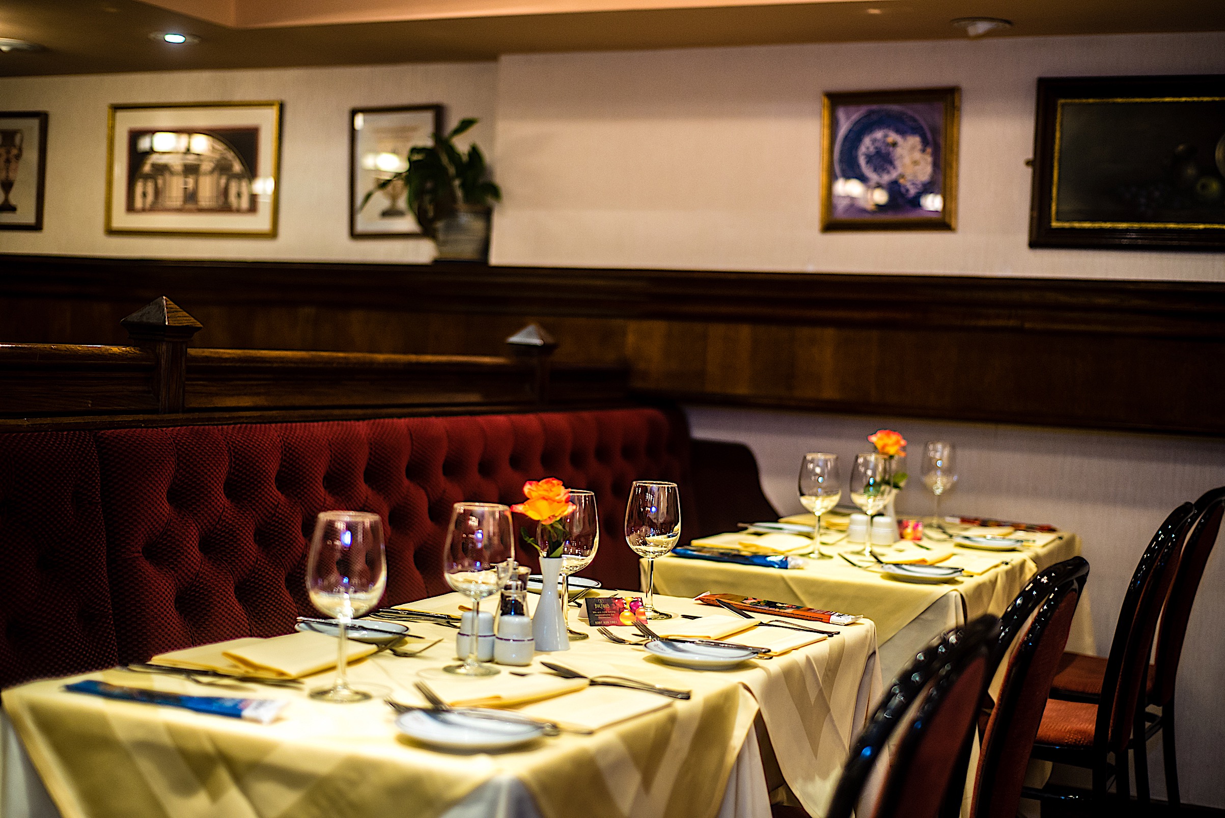 Elegant semi-private dining area in Bolton's Restaurant for corporate dinners and gatherings.