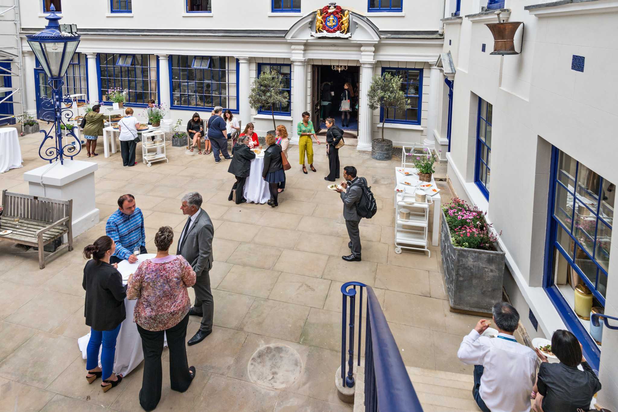 Vibrant outdoor event space at Apothecaries’ Hall for networking and receptions.
