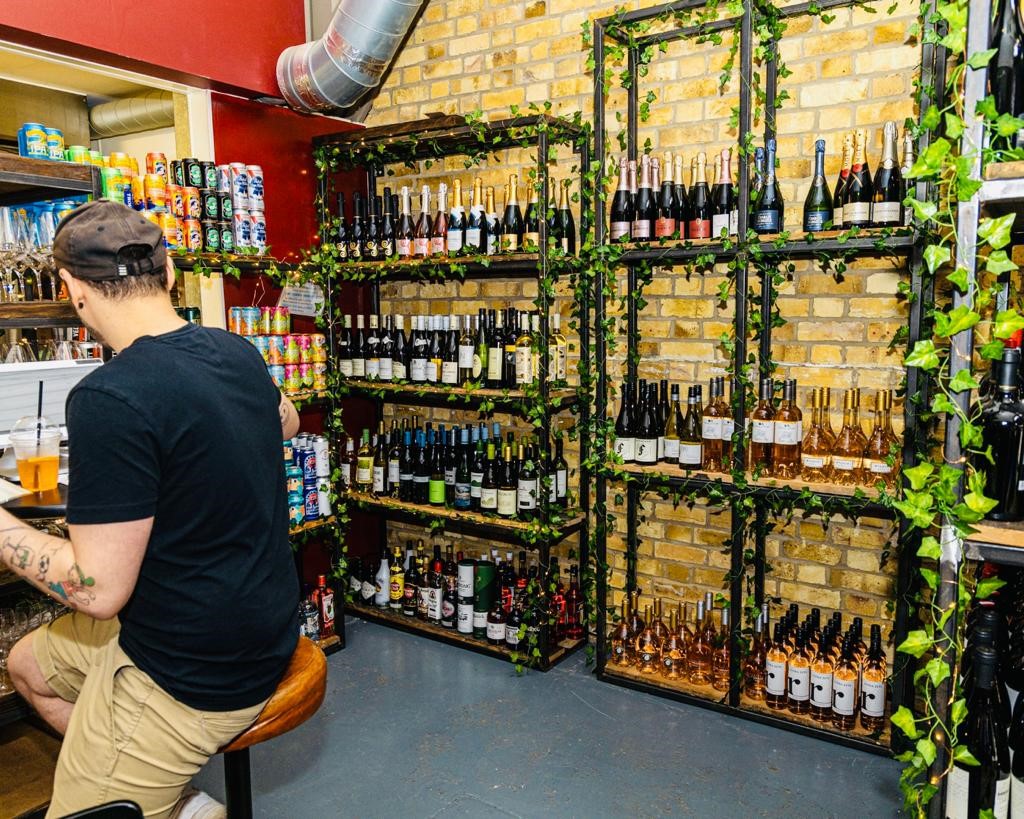 Beverage station with wines at Maltby Street Wine House for networking events and celebrations.