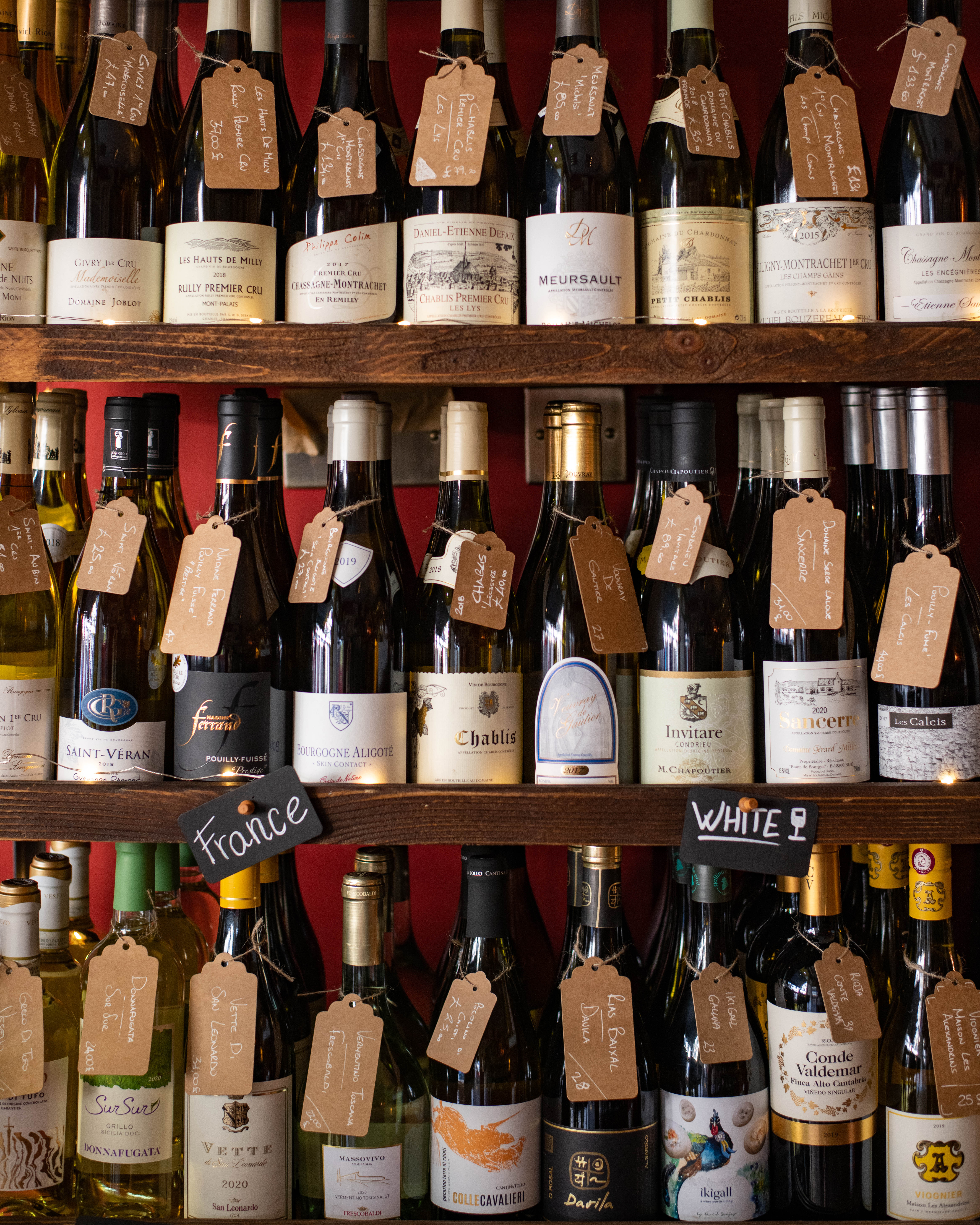 Whole Venue at Amelie's Wine House with curated French white wine display for events.