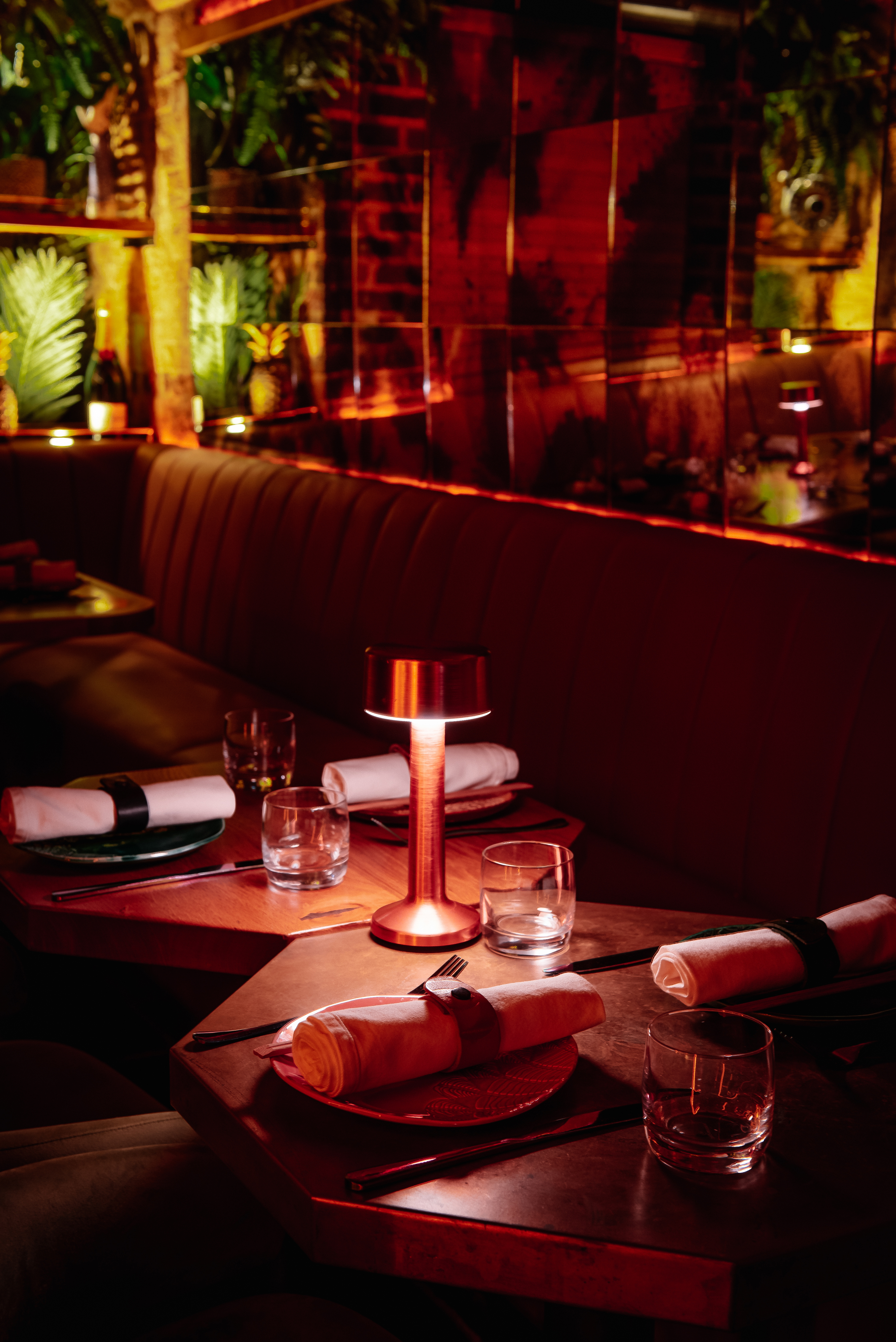 Sophisticated VIP dining setup with modern lighting for intimate events and gatherings.