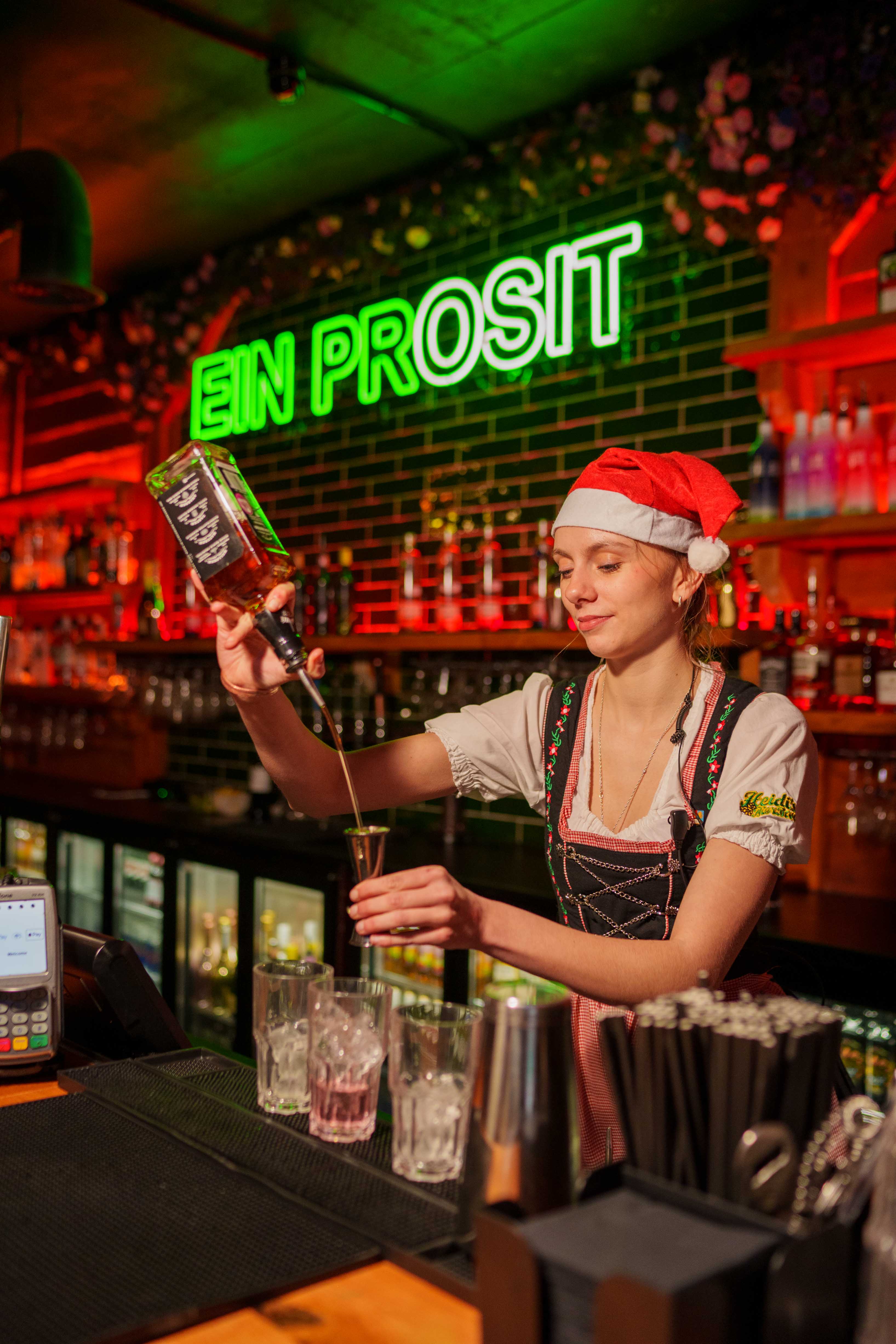 Festive bar scene at Barbara's Bier Haus, perfect for holiday parties and gatherings.