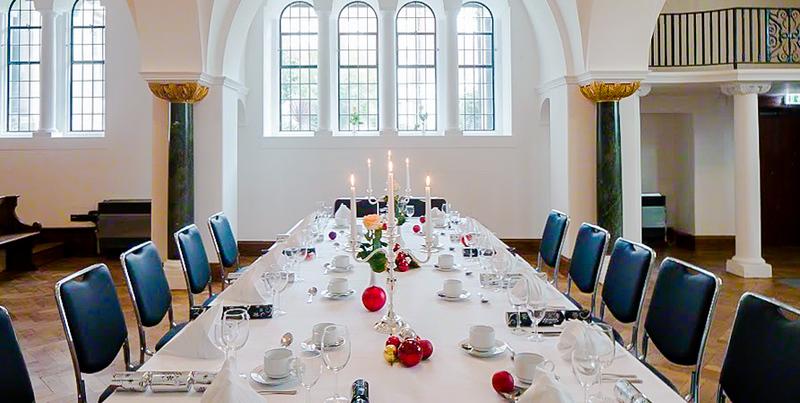 Chapel Suite boardroom, elegant gala dinner setup, sophisticated executive meeting venue.