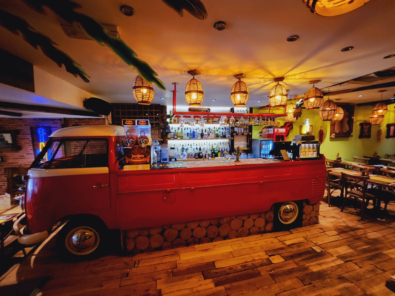 VW van bar setup in Desperados, ideal for casual events and themed parties.