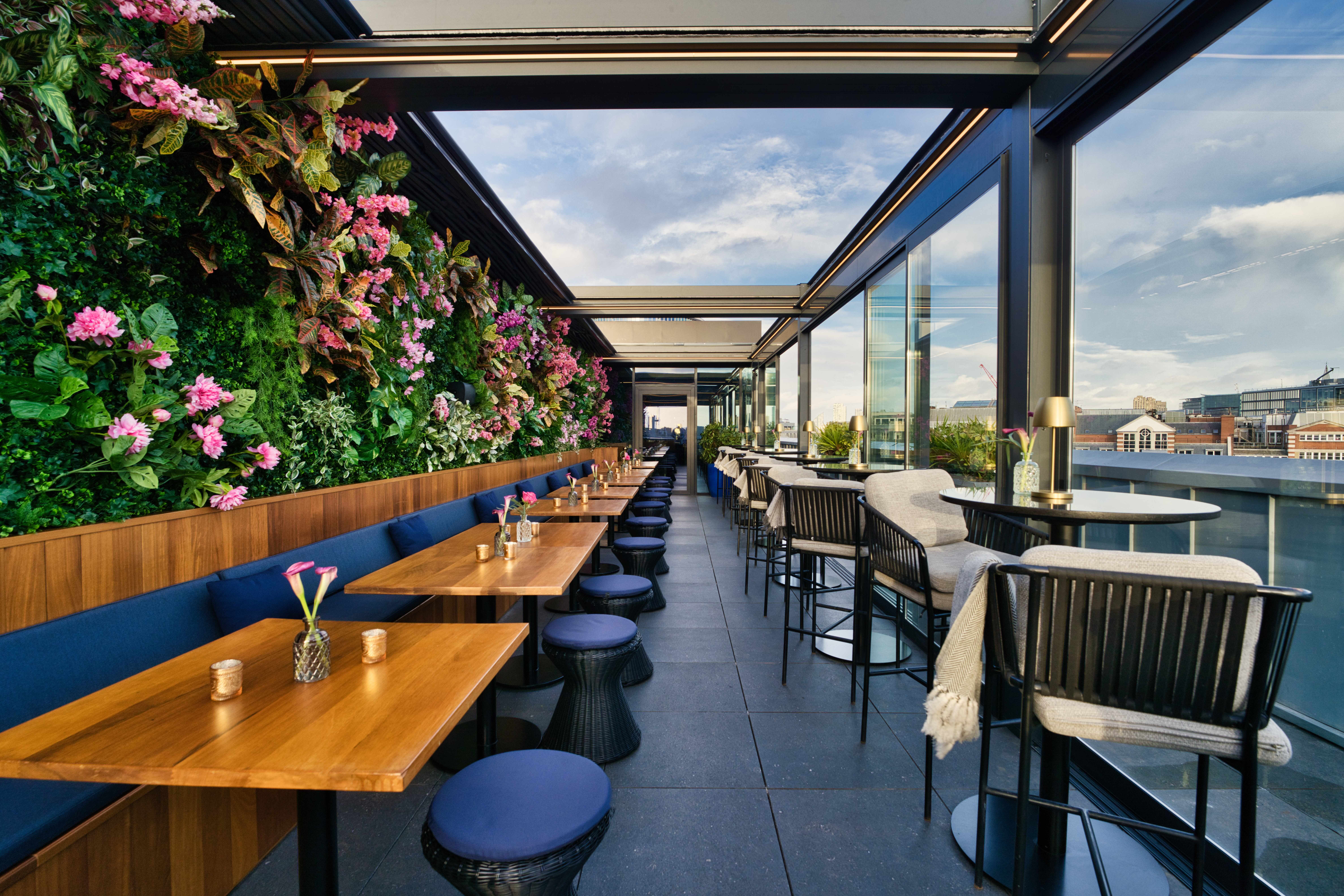 Covent Garden rooftop bar event floral decor